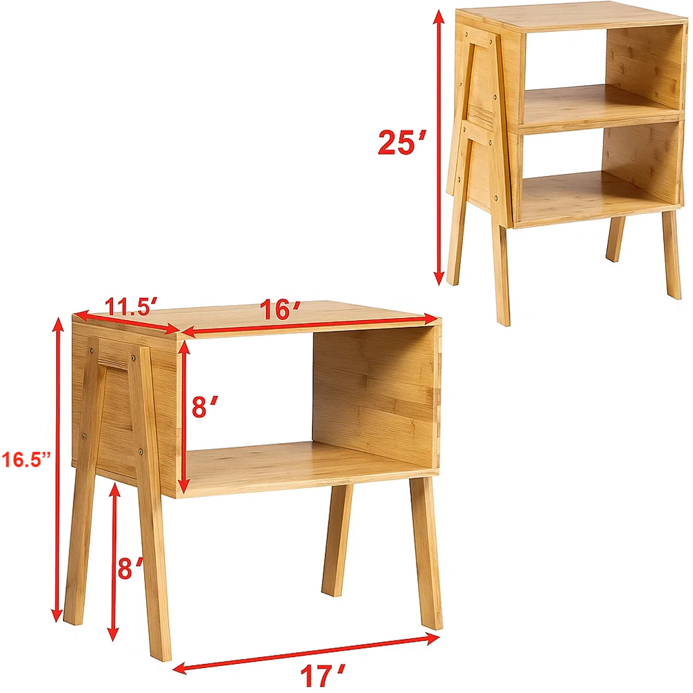 Hivvago Set of 2 Bamboo Side Tables with Storage Shelf – Versatile Nightstands for Sofa or Bedroom