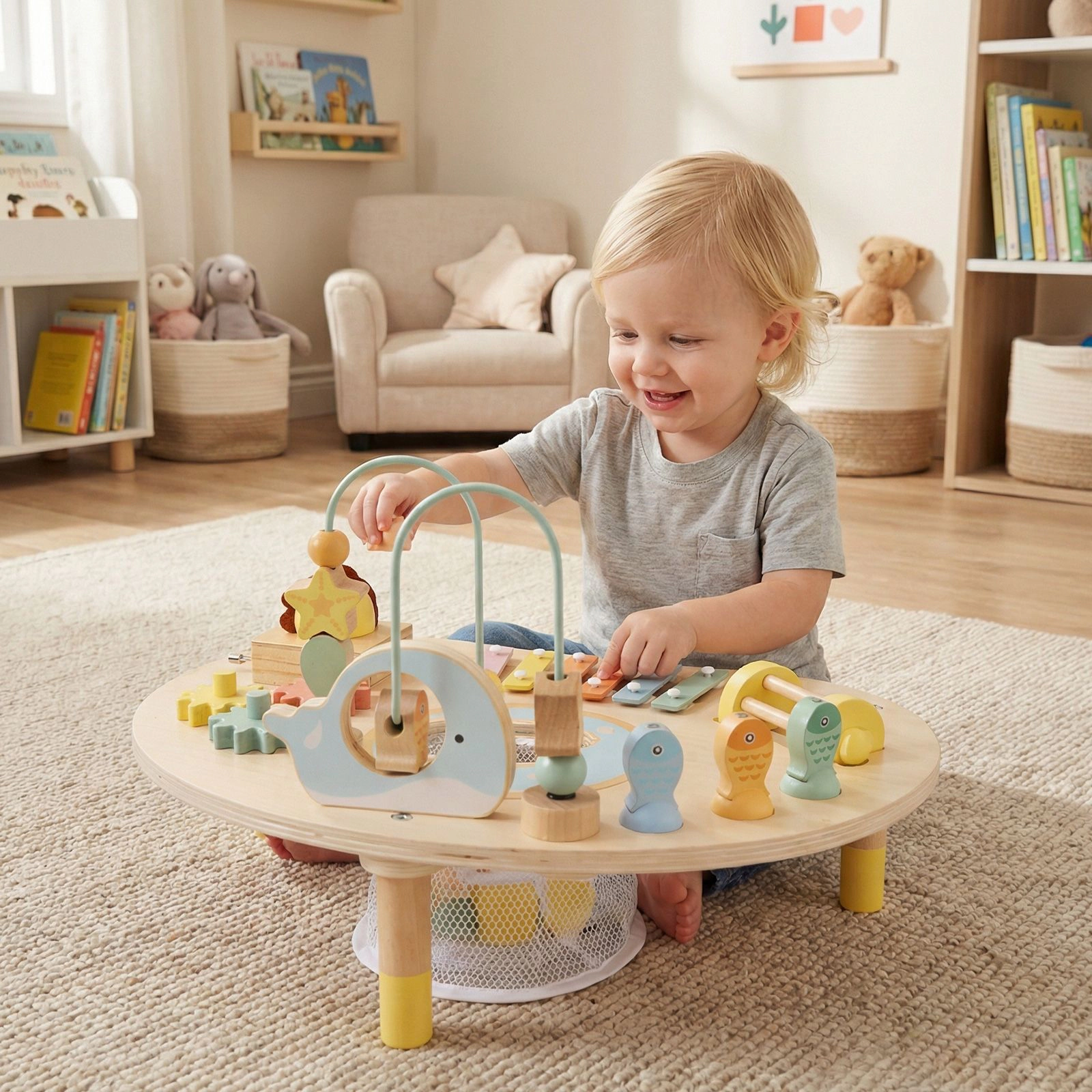 SlickBlue 7-in-1 Wooden kids Activity Table with Music and Learning Toys