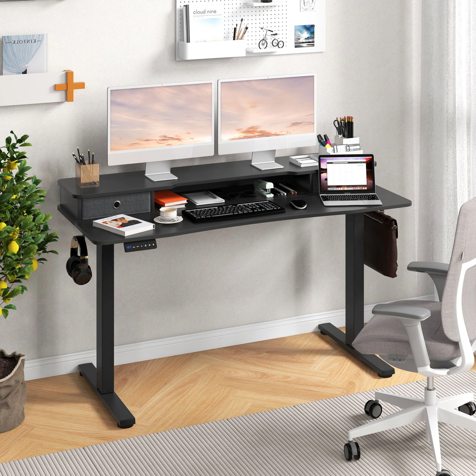 SlickBlue Electric Sit Stand Desk with Dual Drawer Storage