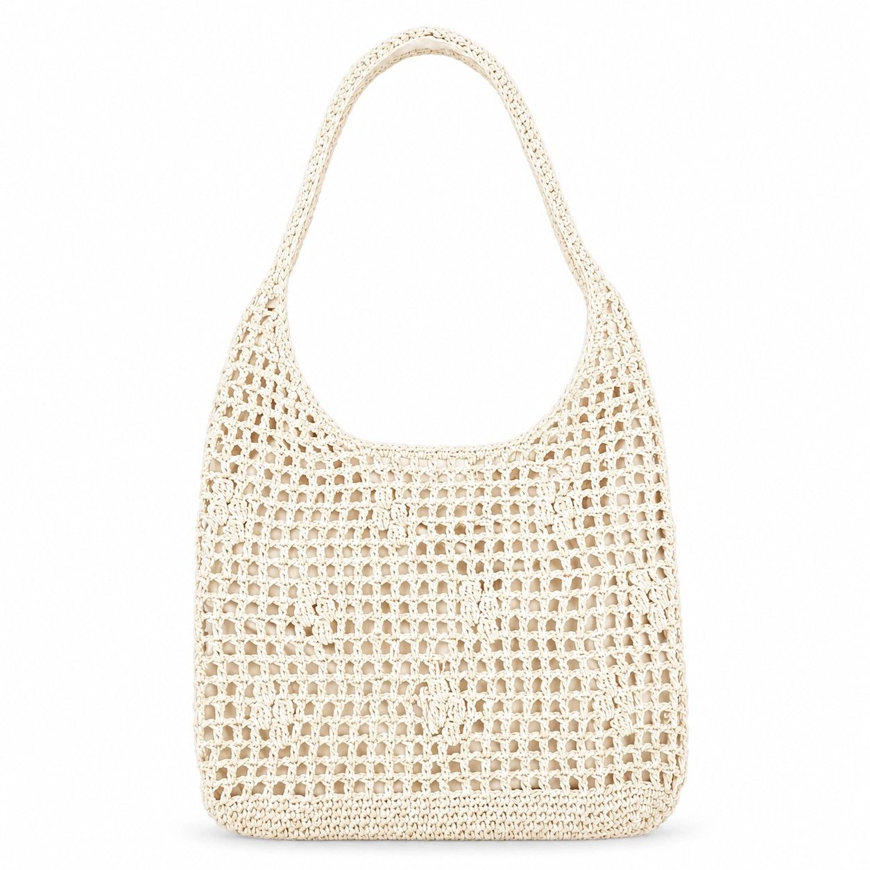 Alilang Women's Open Weave Shoulder Bag with Magnetic Closure and Slouchy Woven Carryall Design, Beige