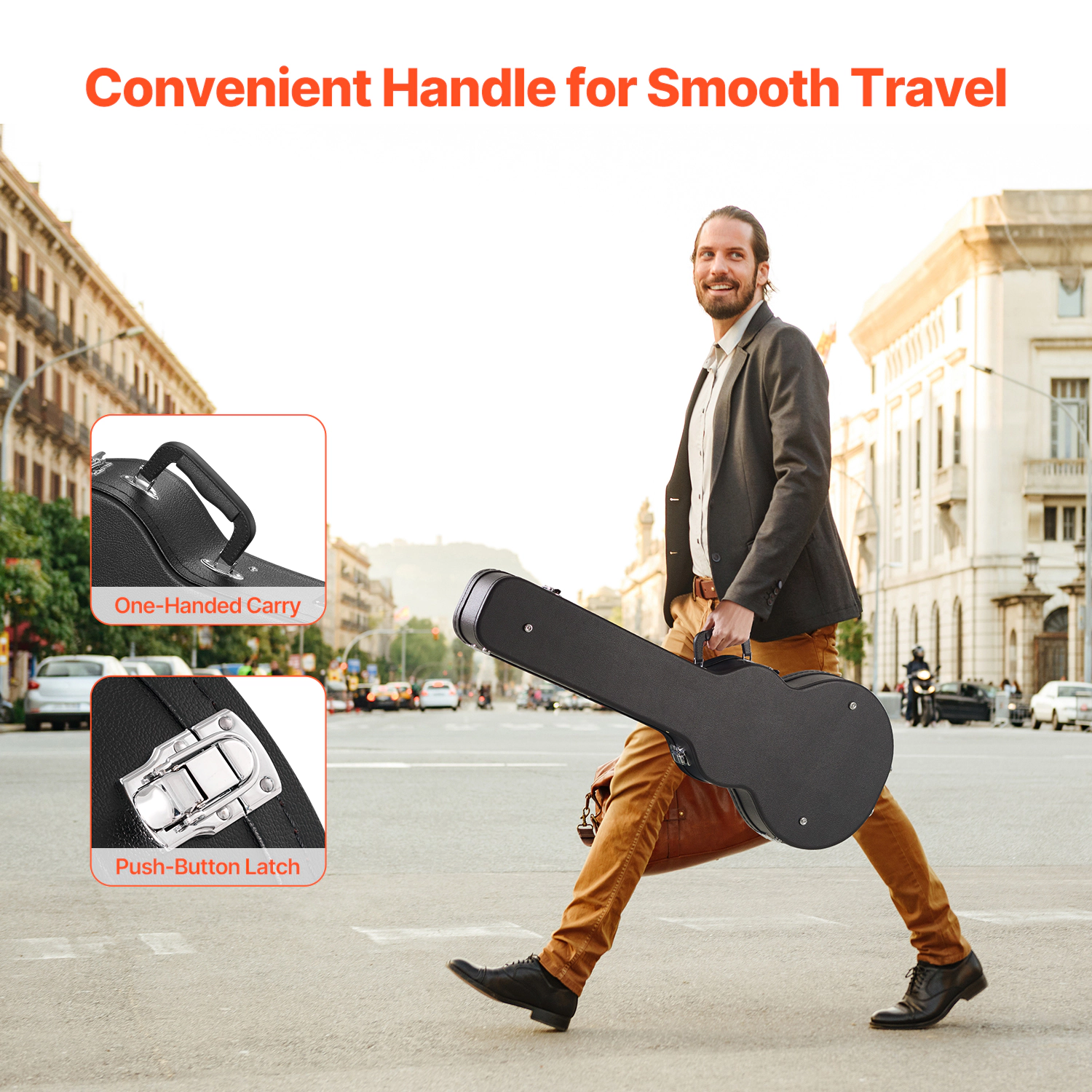 HONGGE Guitar Hard Case Guitar Hard Case With Lock Latch Keys Lining Water-Resistant Hard Guitar Case for Guitars Black