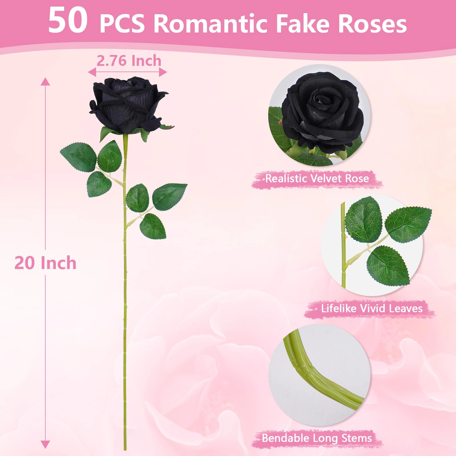 PUPWE 50White Roses Artificial Flowers  Real Touch Bouquet