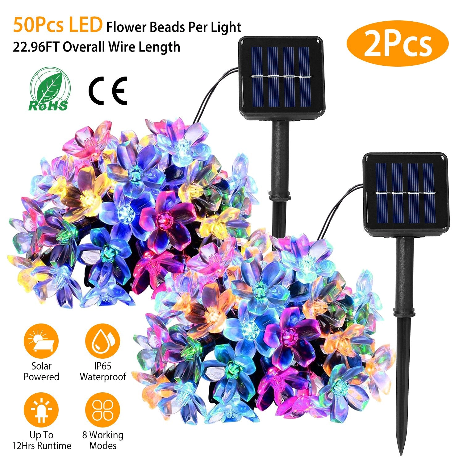 GBruno Solar Sakura Flower String Lights 50 LED