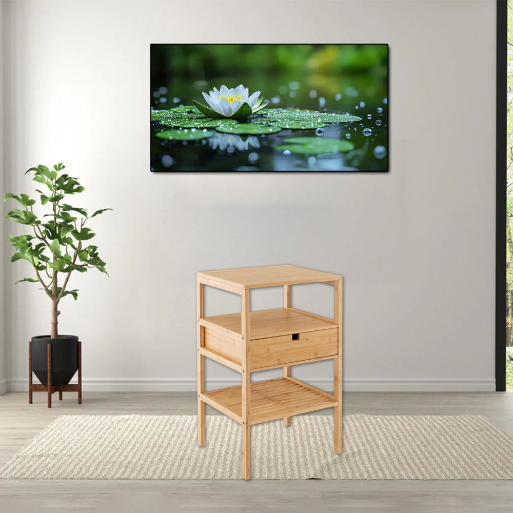 Hivvago Compact Bamboo Bedside Cabinet with Drawer and Two Open Compartments