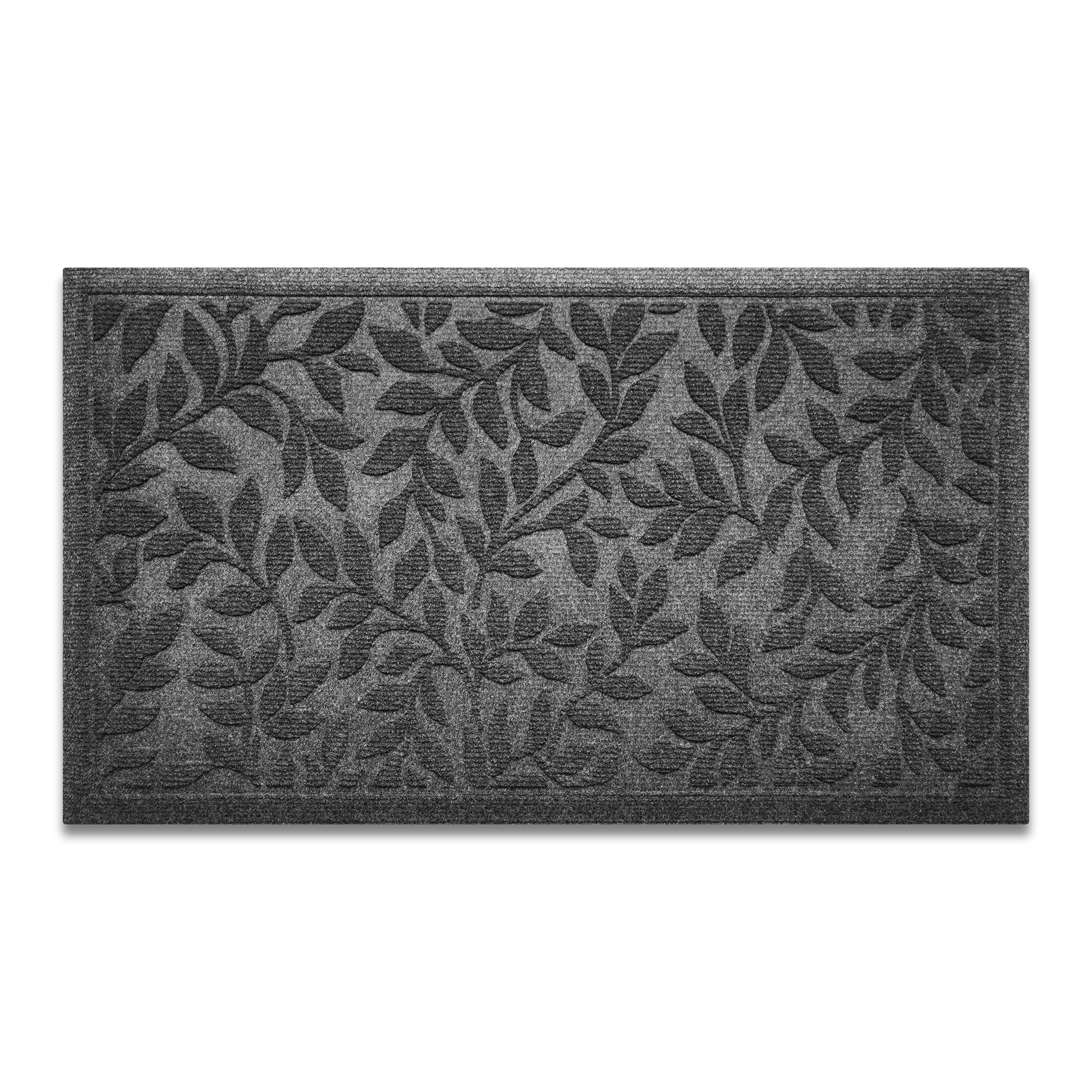 G128 Grey Leaves Door Mat 17x29.5 in - Natural Rubber Non-Slip Backing, Indoor/Outdoor