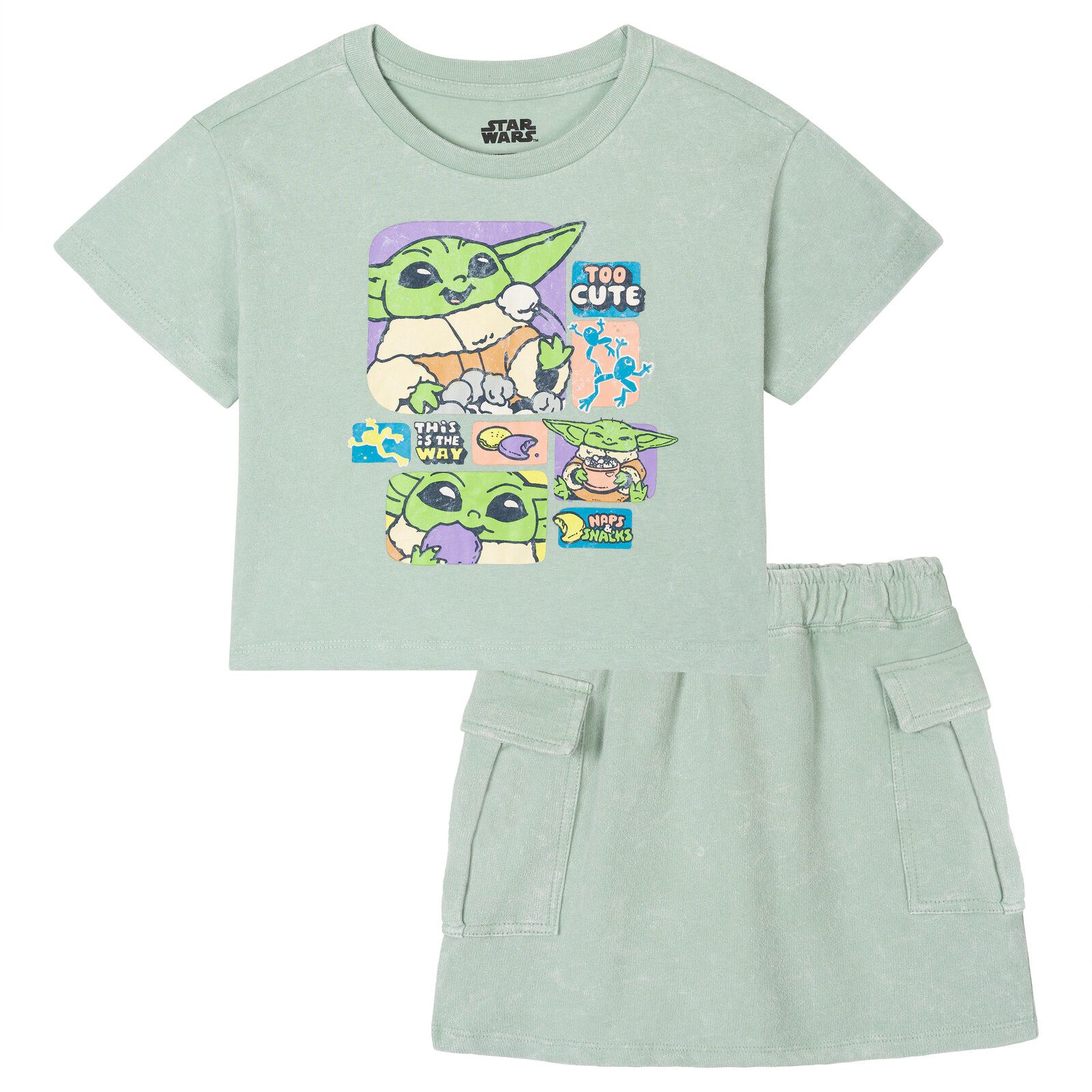 Star Wars The Mandalorian Grogu Girls' 2-Piece Mineral Wash T-Shirt and Skort Set