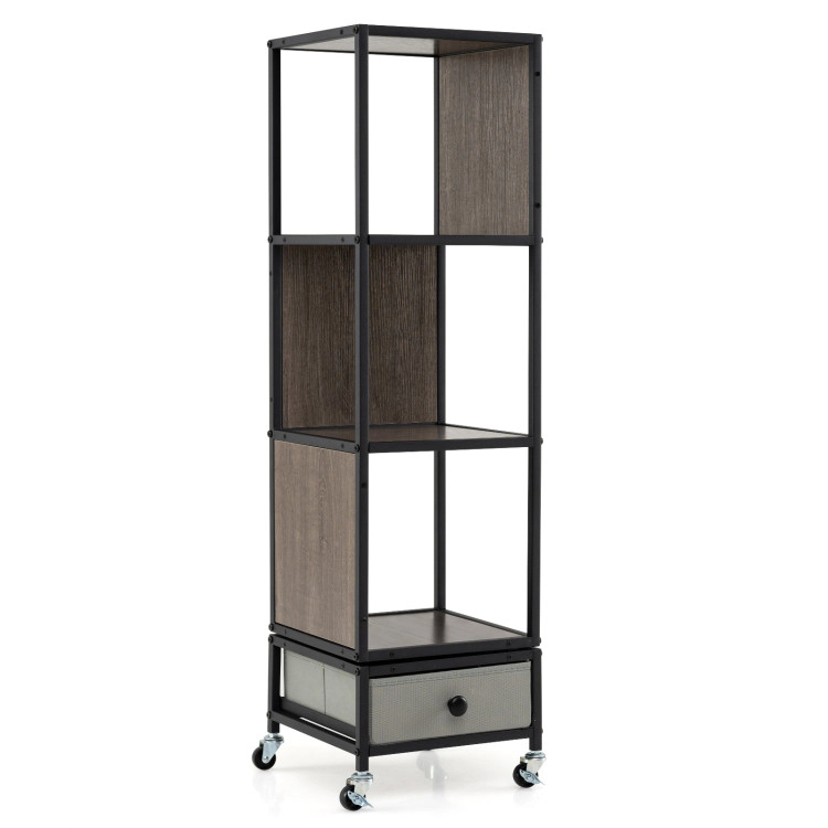 Hivvago 4-Tier Rotating Bookshelf on Wheels with Removable Drawer