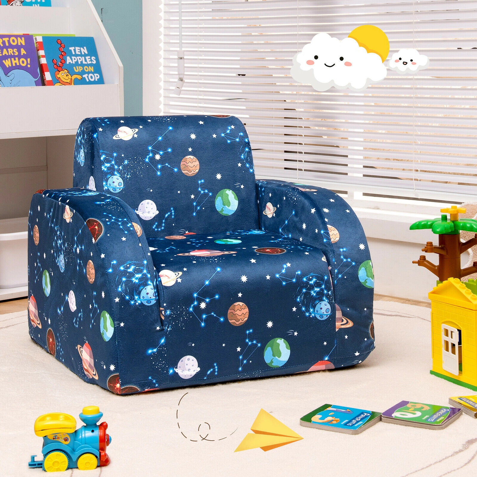SUGIFT Blue for Toddlers 3-in-1 Convertible Kids Flip-Out Sofa Chair Lounger