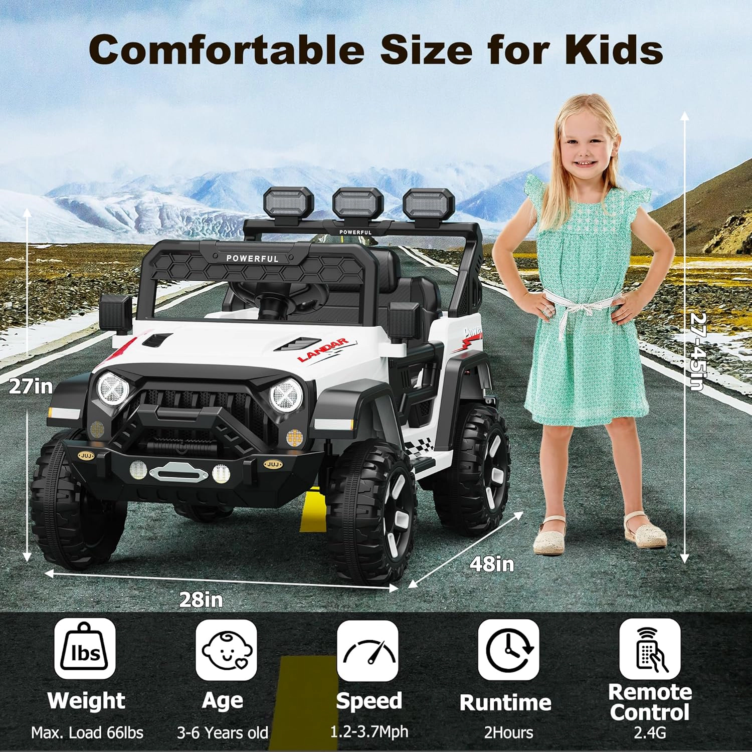 Enjyam 12V Kids Electric Ride On Truck with 2.4G Remote Control, 3 Speeds, Soft Start, Music & Battery Display