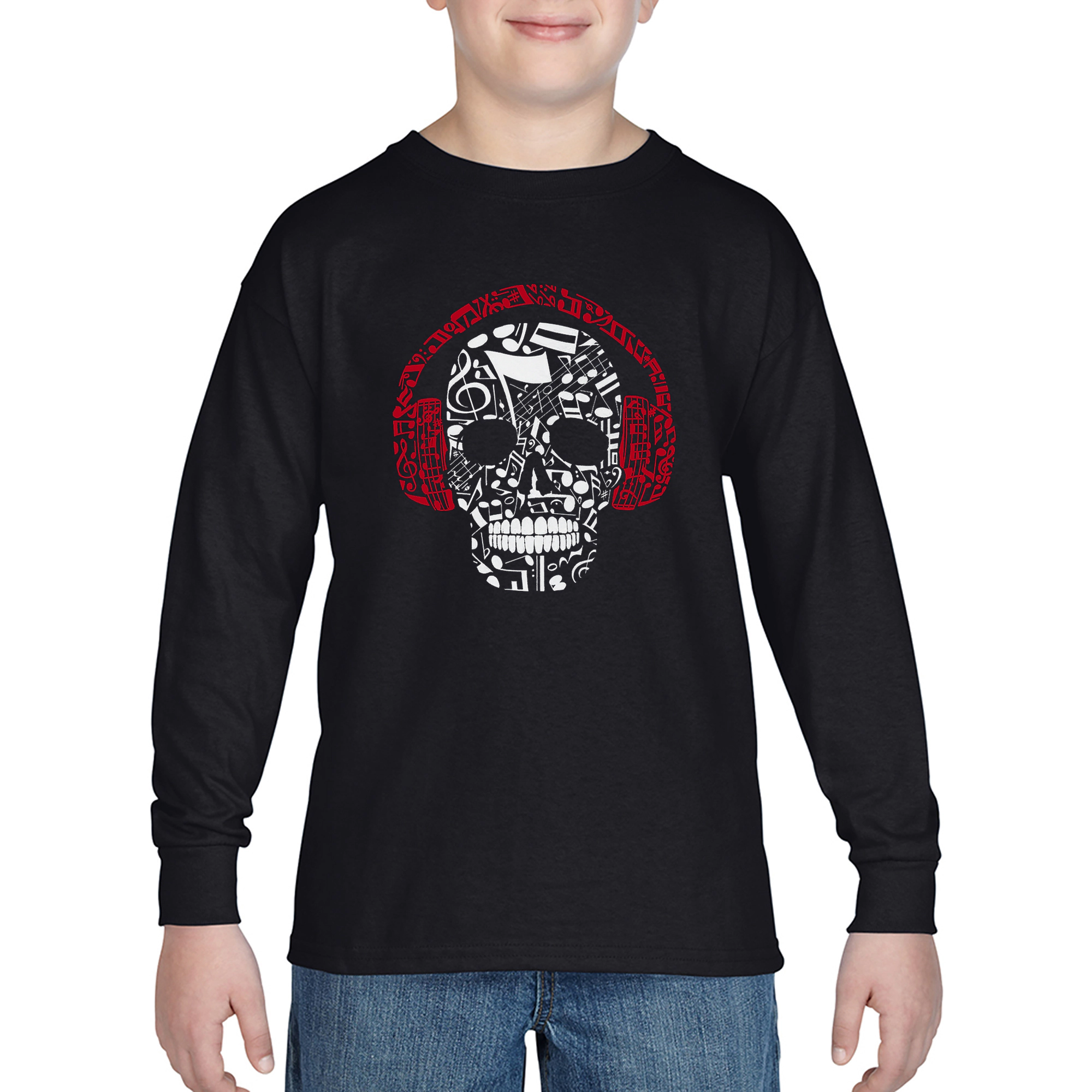 LA Pop Art Boys Long Sleeve T-Shirt -  Music Notes Skull