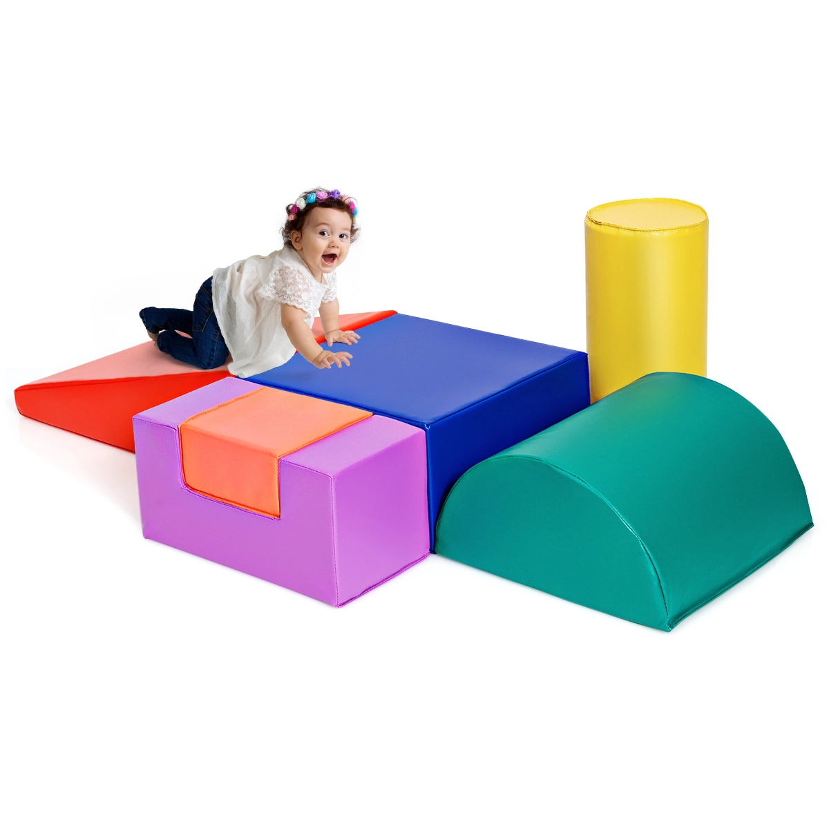 SUGIFT 6-Piece Foam Climb and Crawl Play Set with Waterproof PU Covers and Reconfigurable Soft Blocks