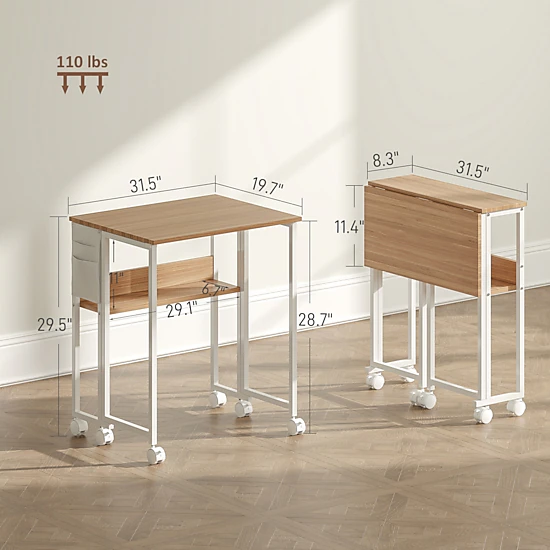 HONGGE Folding Computer Desk Foldable Desk with Storage Bag Shelf and ...