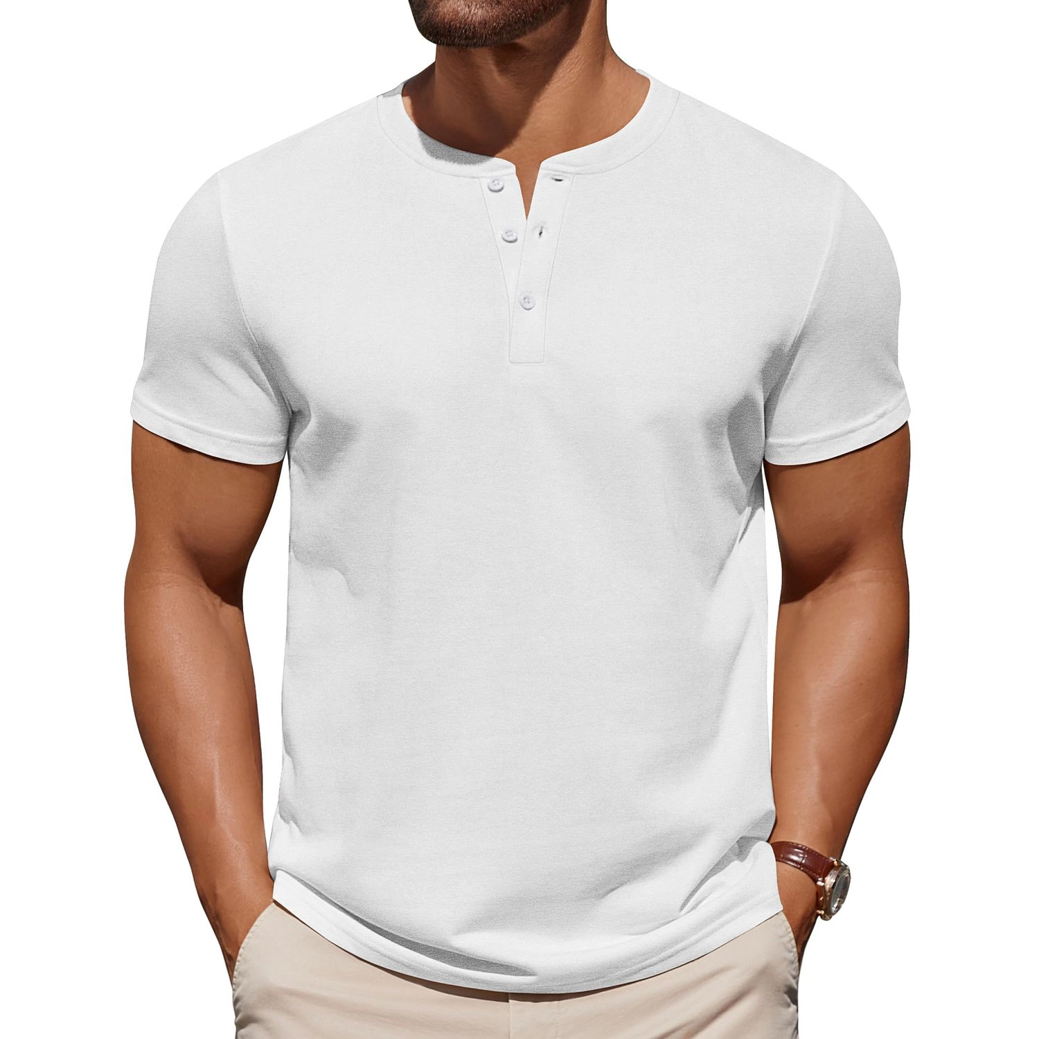 COOFANDY Mens Classic Henley Shirt Short Sleeve V Neck Button Placket  Tee
