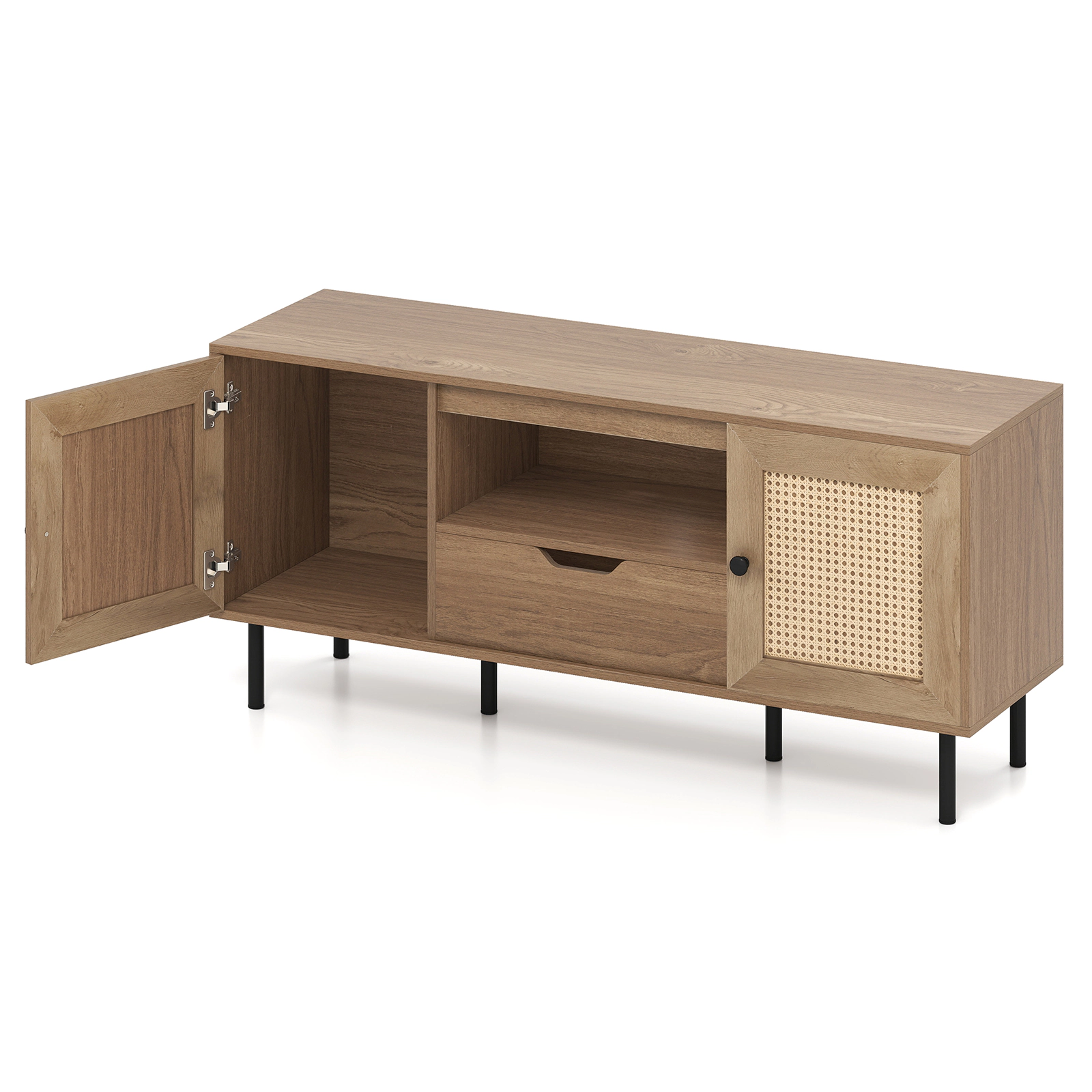 LJG Boho TV Stand for 60 Inch TV Entertainment Center with Cabinets and Storage Shelf