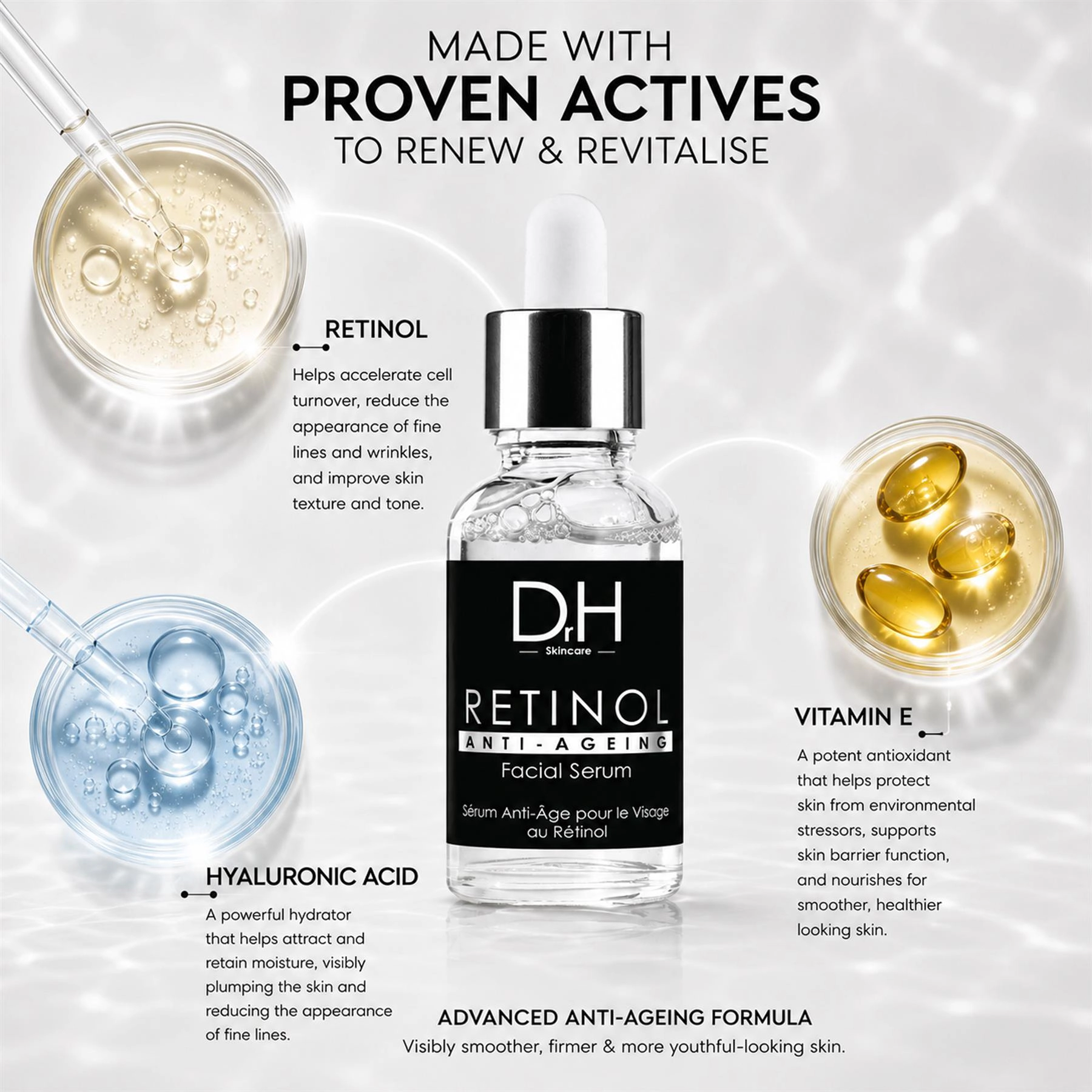 Dr H Anti-Ageing Retinol Facial Serum 30ml - Fine Lines, Wrinkles & Firming