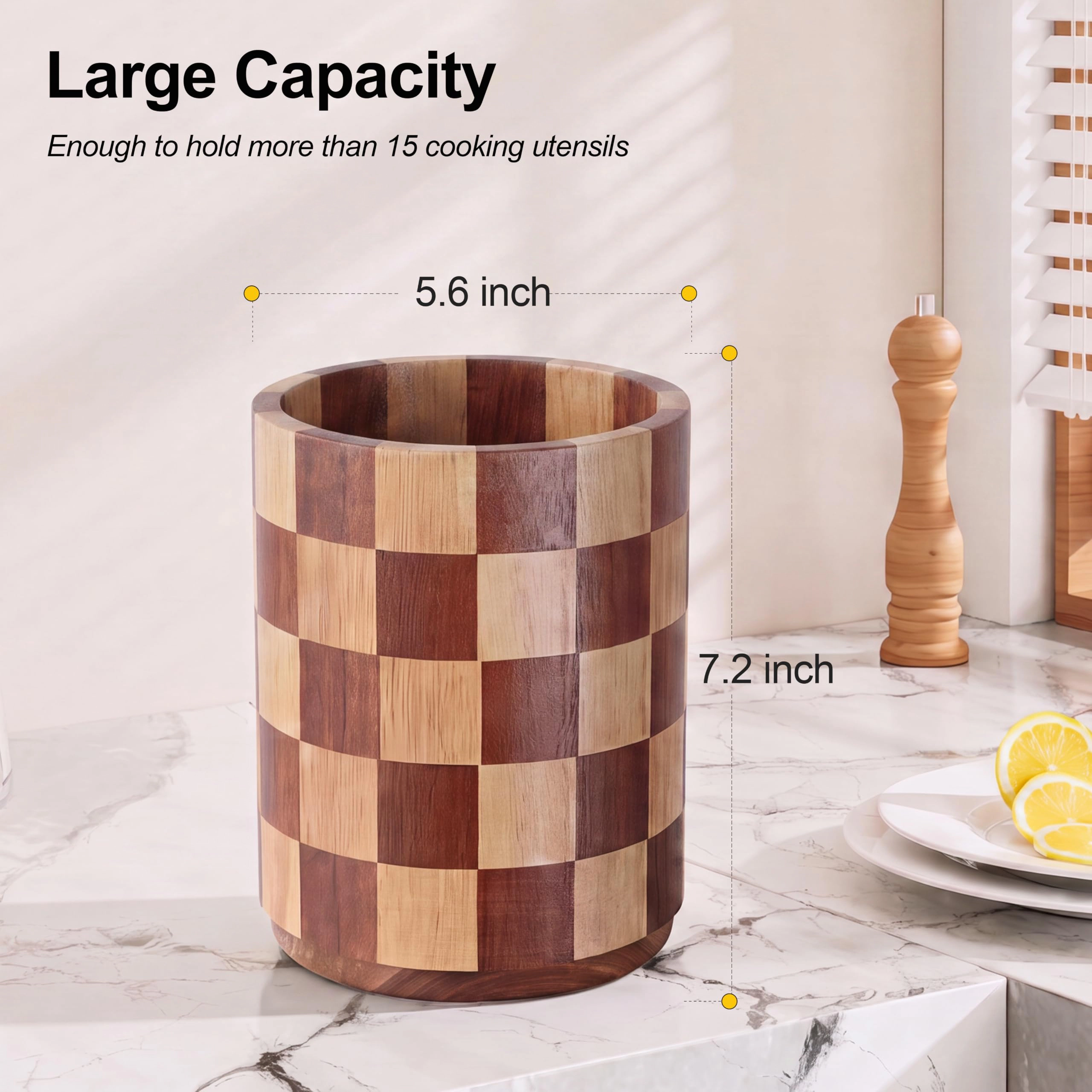 WZK 360 Rotating Wooden 15 Pcs Kitchen Utensil Holder