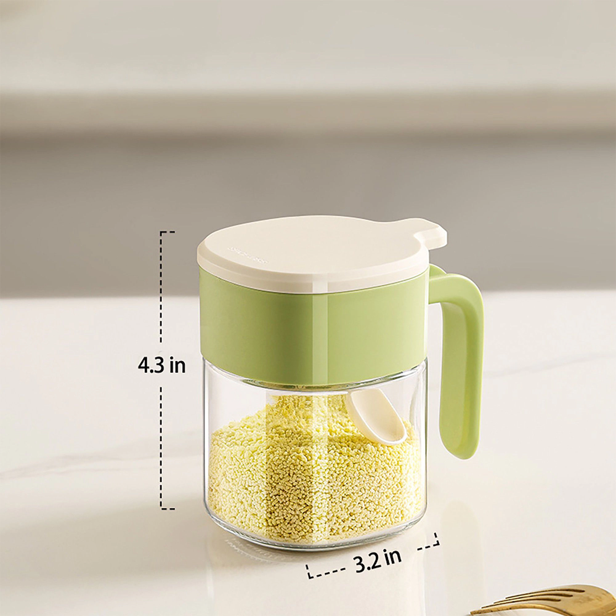 Alilang Women Glass Seasoning Jar with Spoon, Lid and Easy-Grip Handle