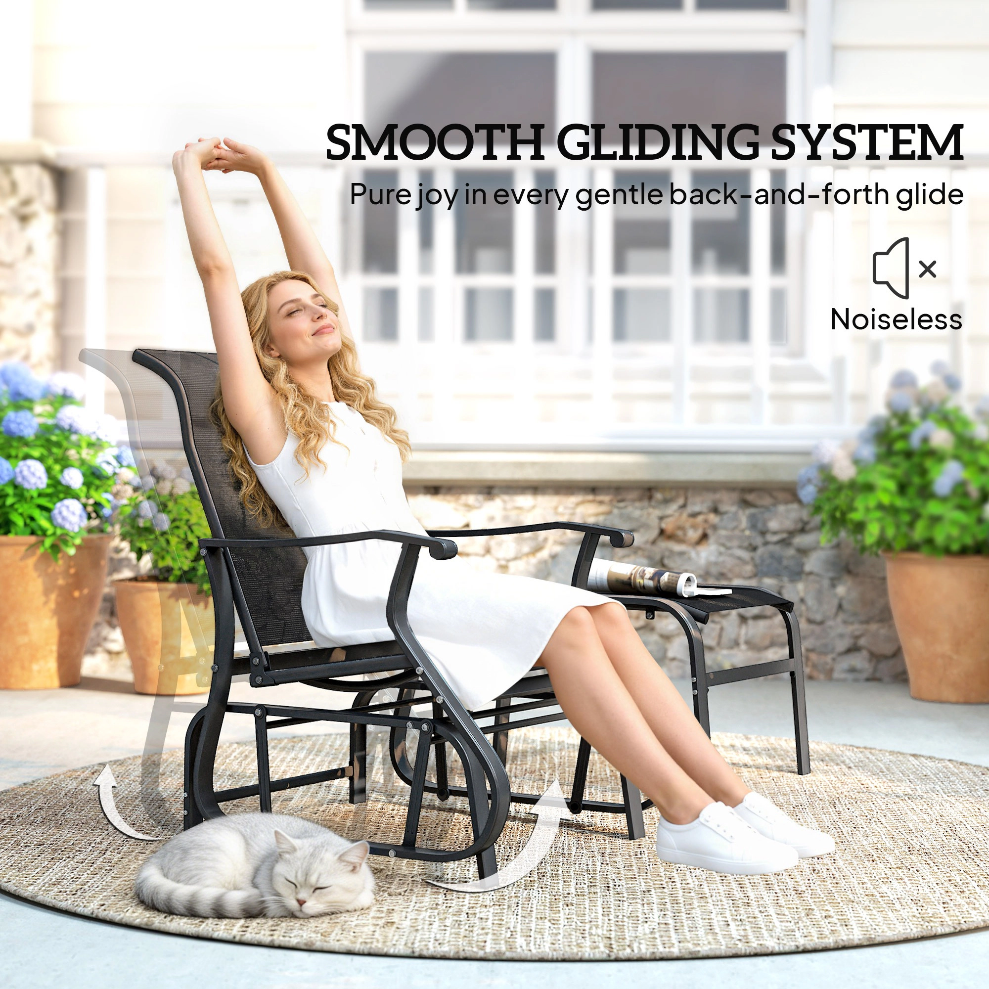 HONGGE Outdoor Glider with Ottoman Patio Chair Set High Back Wide Seat for Porch Garden Backyard