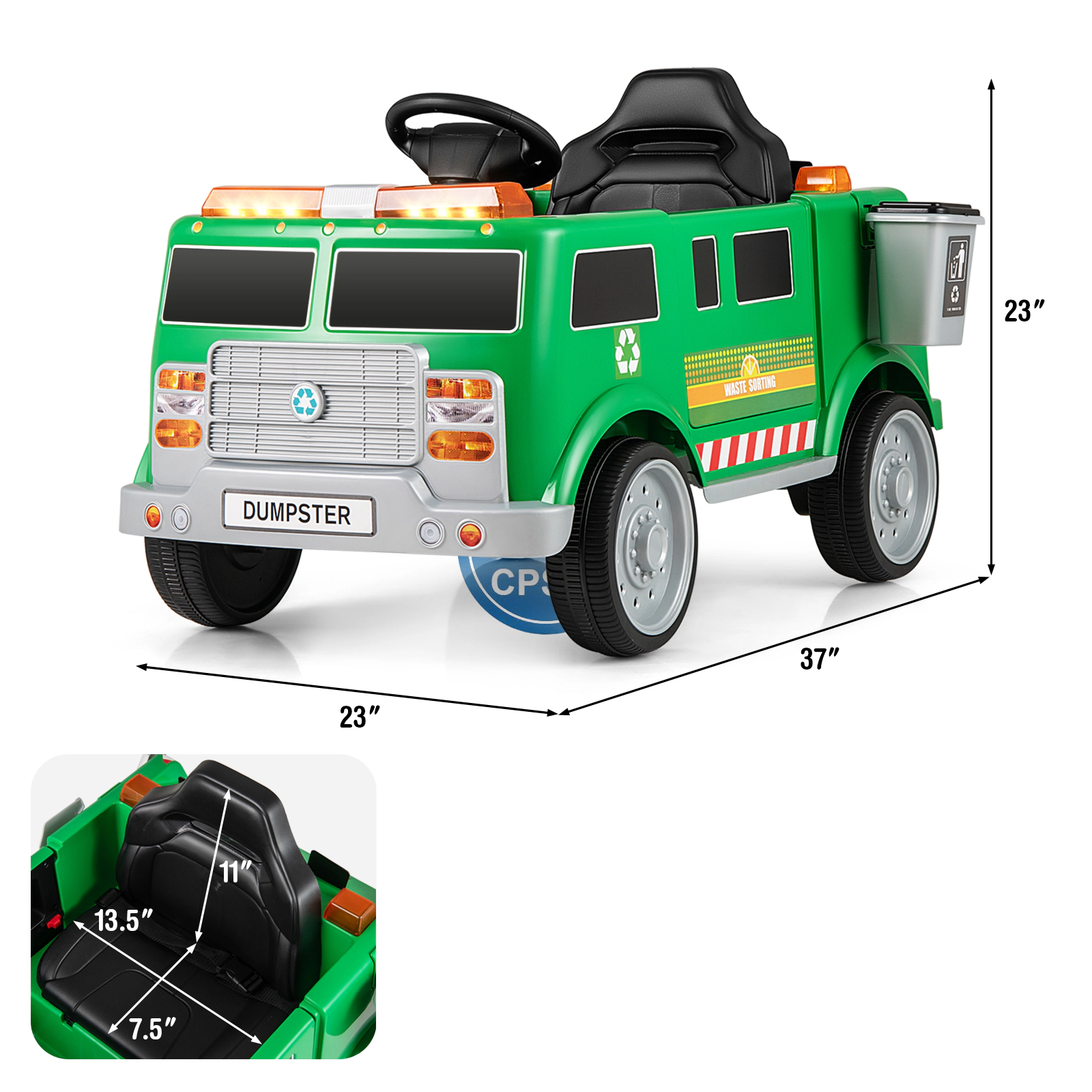 LJG Kids 12V Battery Powered Electric Vehicle with Remote Control and Trash Bin