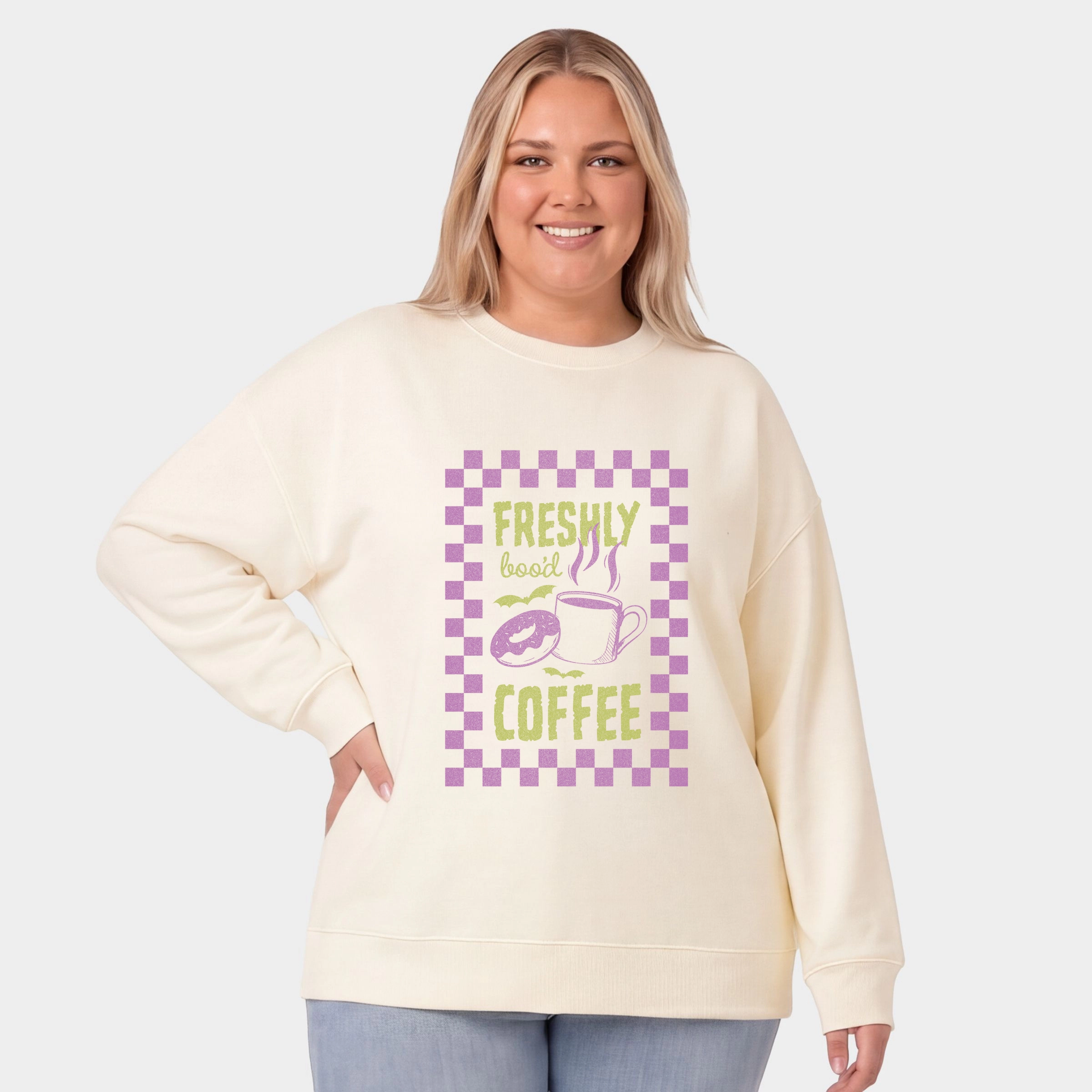 Simply Sage Market - Women's Plus Sized Graphic Sweatshirt Freshly Boo'd Coffee