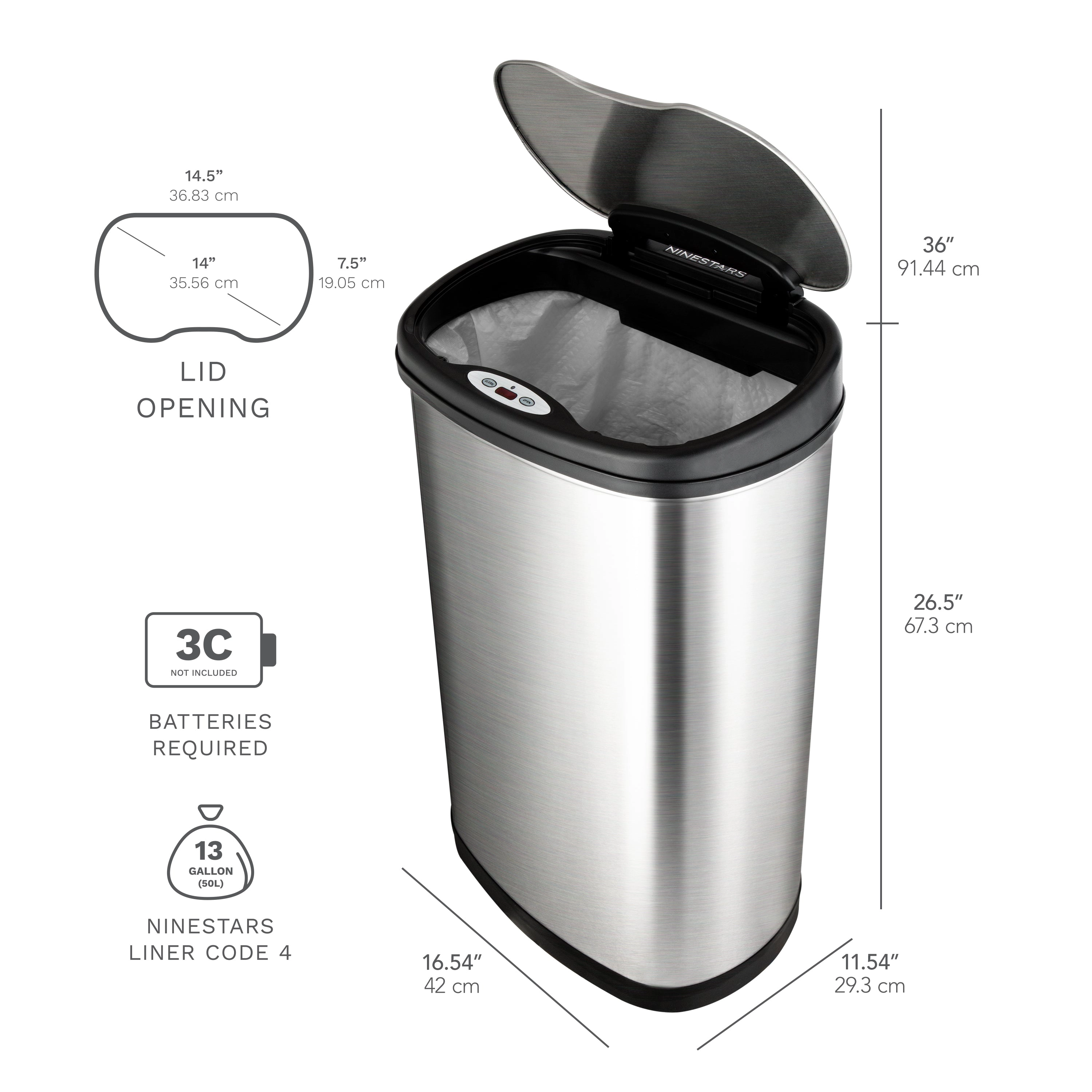 Ninestars Modern Oval 13.2-Gallon Stainless Steel Motion Sensor Trash Can