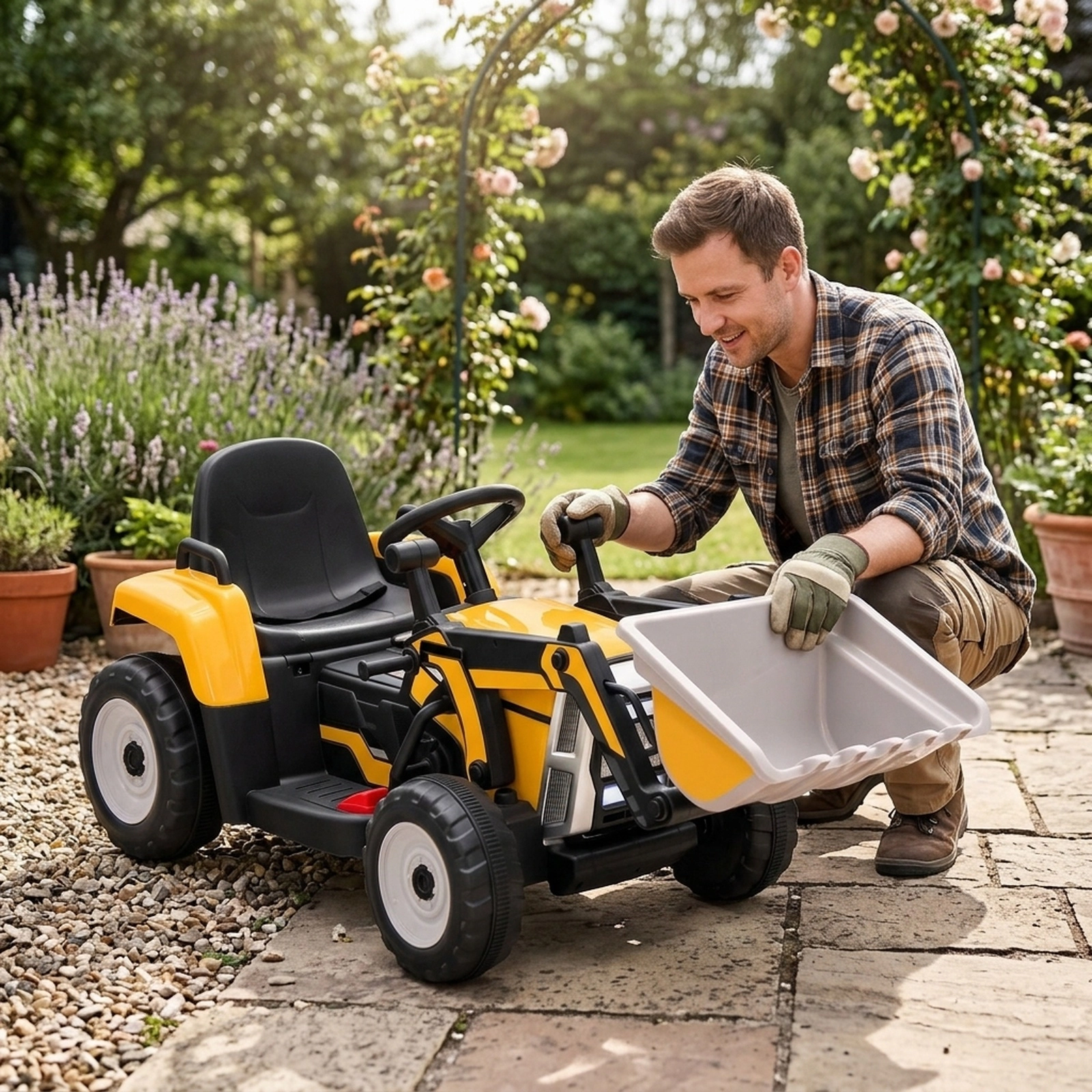 12V Kids Ride On Excavator Adjustable Digging Bucket Parent Remote Forward/Reverse Lever Ages 3-8 Yellow Digger