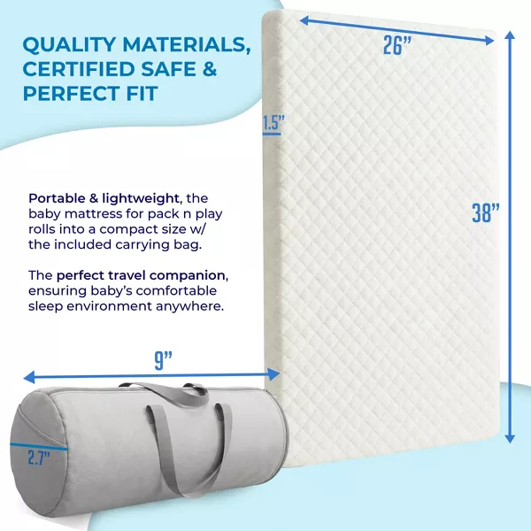 Sperric Pack and Play Mattress w/ Travel Bag- Waterproof Washable Playard Topper 38"x26", 1.5" Thick Hypoallergenic Foam