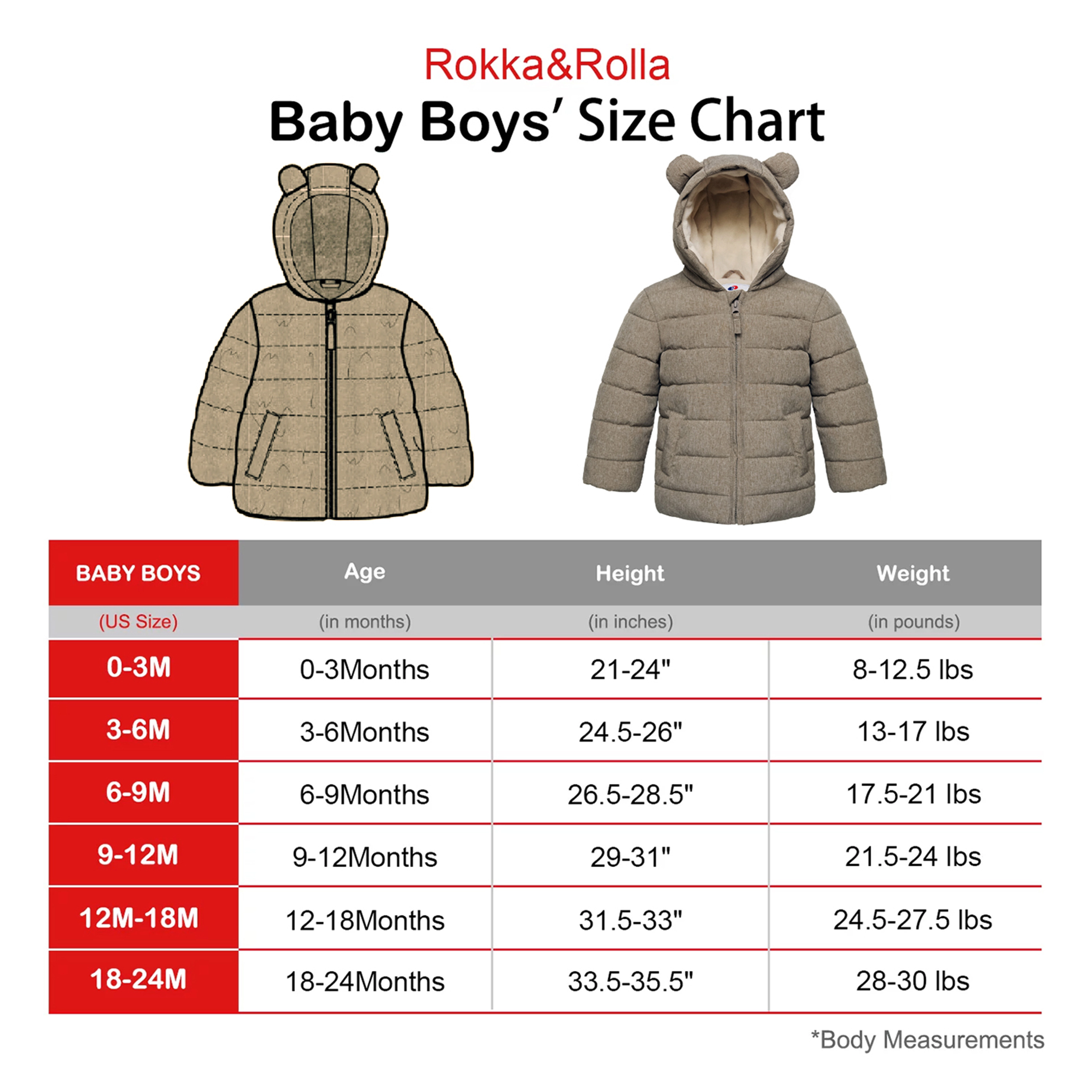 Rokka&Rolla Baby Boys Fleece Hooded Puffer Jacket