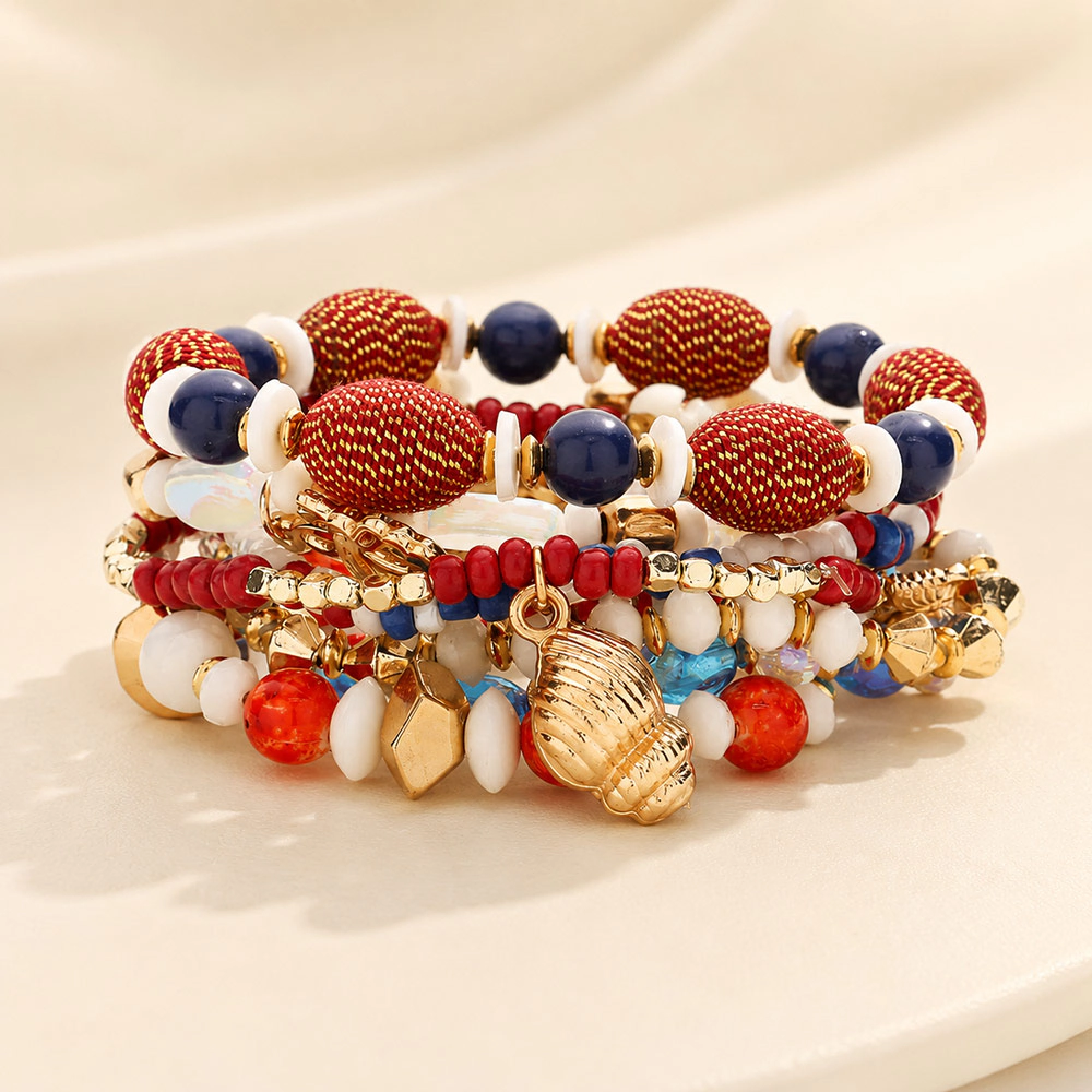 FASHNZFAB 8PCS Charm Pointed Various Beads Beaded Stretch Multi Layered Bracelet