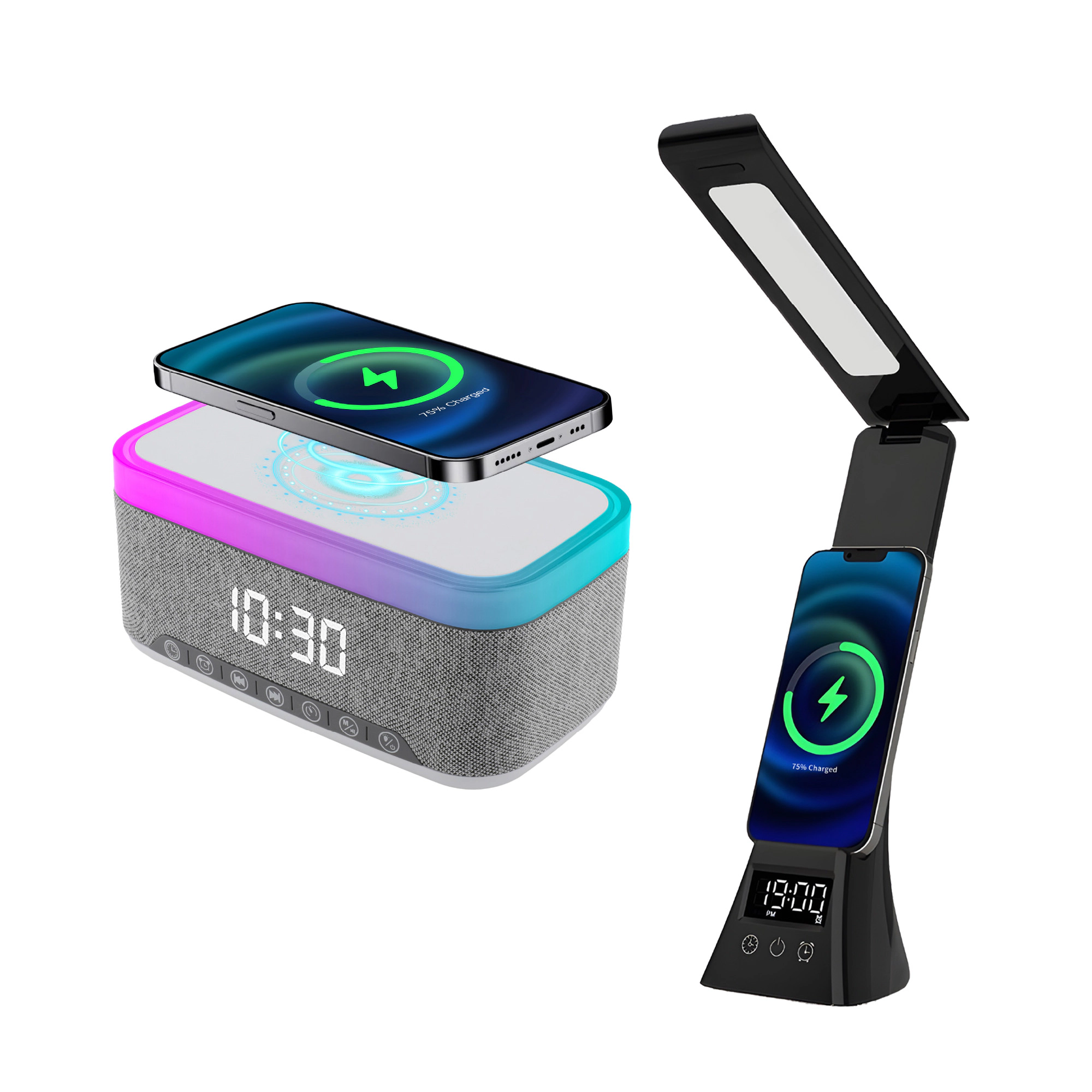 Pursonic Unisex Smart Home Essentials Bundle: All-in-One Alarm Clock & 3-in-1 LED Desk Lamp with Wireless Charging