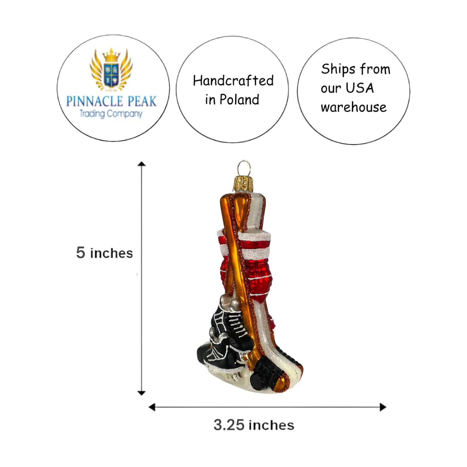 Pinnacle Peak Trading Company Red Hockey Sports Equipment Polish Blown Glass Hanging Christmas Tree Ornament 5 inch