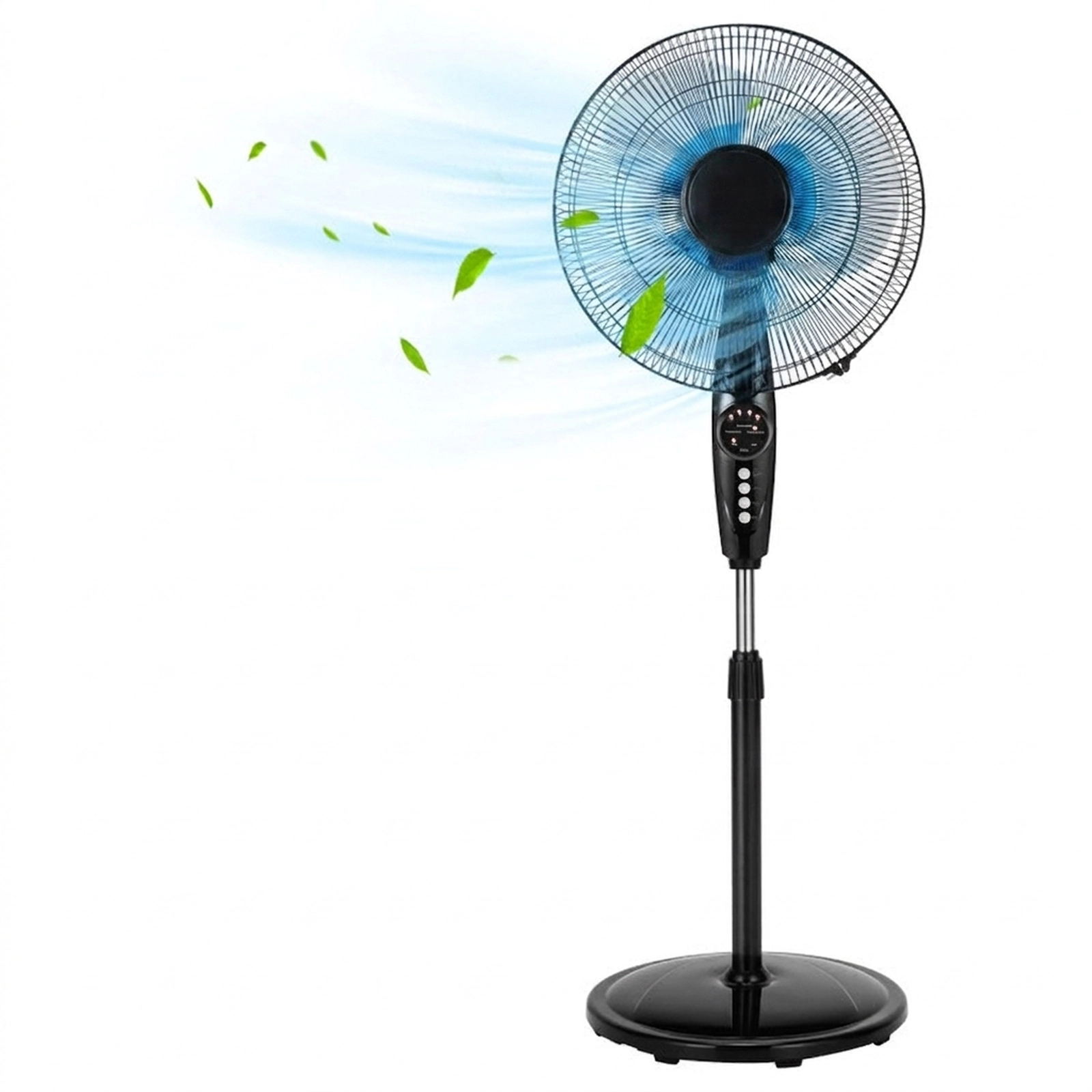 SUGIFT 16-in Black Oscillating Pedestal Stand Fan with Remote and Dual Blades 18-in W 16-in D 53-in H