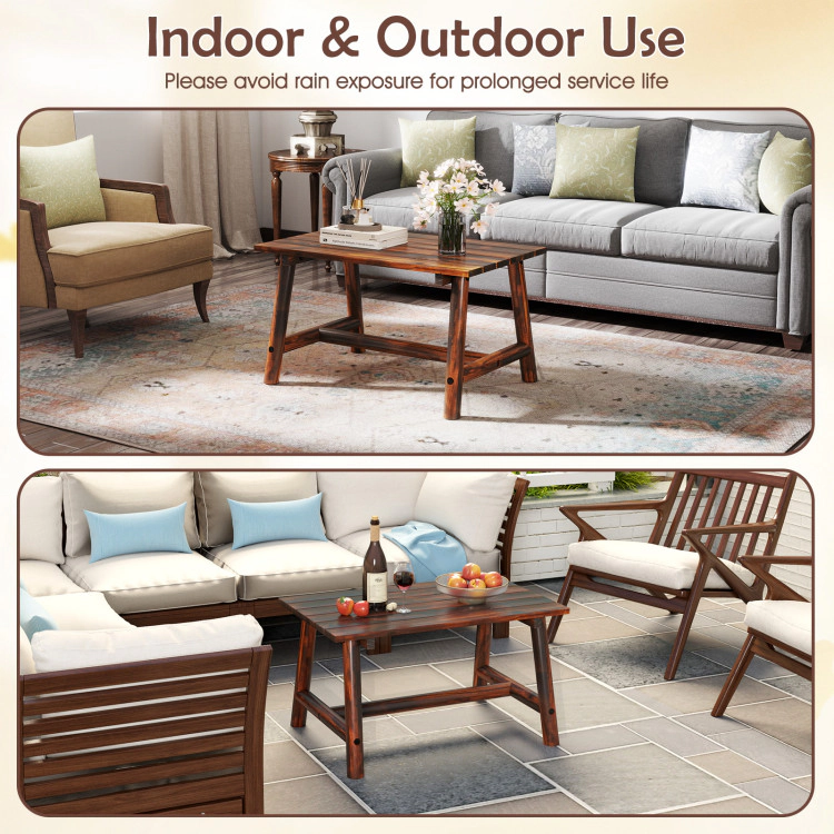 Hivvago Solid Wood Patio Table With Slatted Tabletop For Garden Lawn Porch Balcony Poolside Living Room-Brown