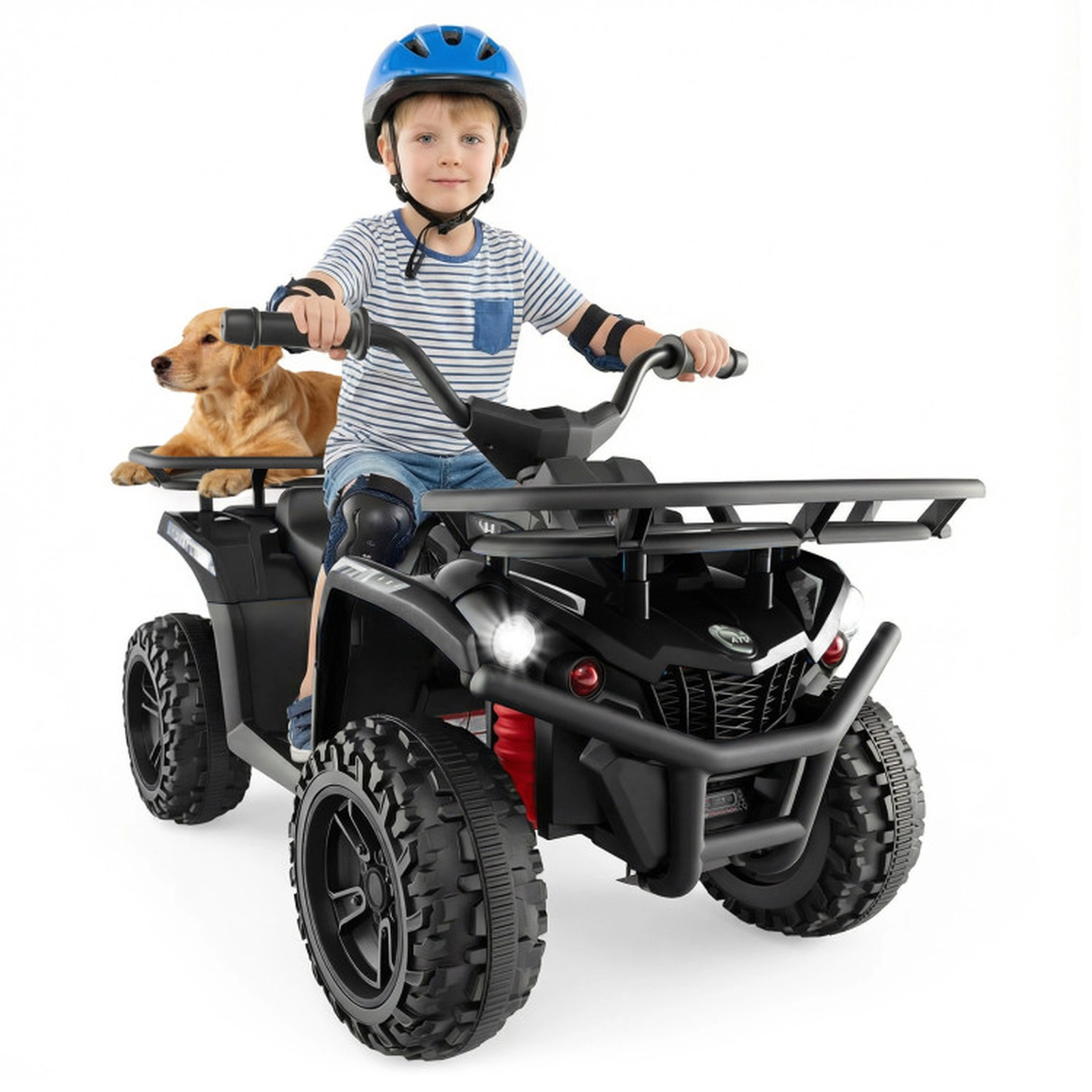 SUGIFT 24V Electric Ride On Quad ATV with LED Headlights 66-lb Capacity Ages 3+ Black