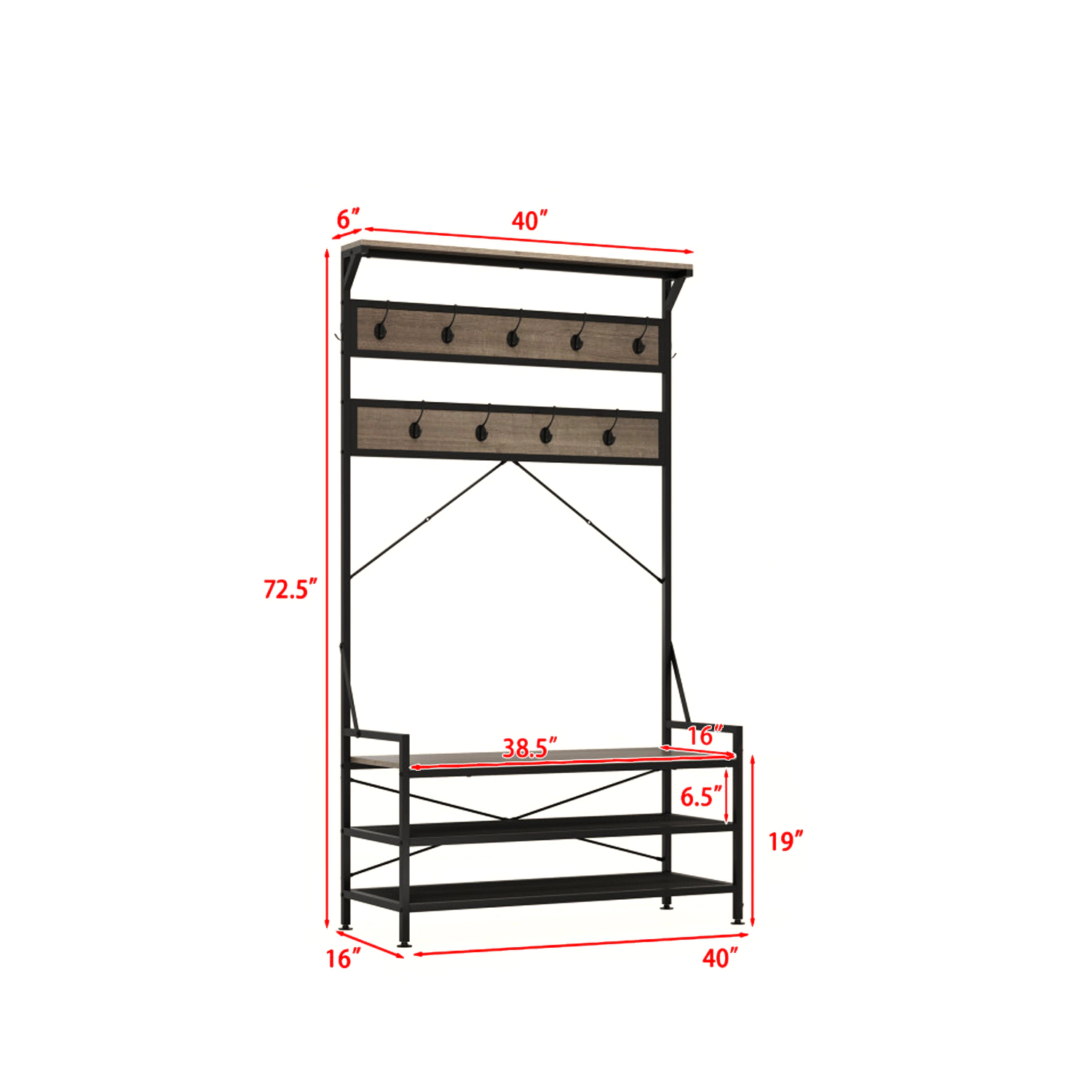 Hivvago Coat and Shoe Storage Hall Tree with 11 Hanging Hooks