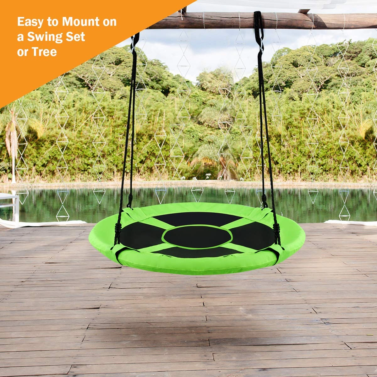 SUGIFT Kids Green Flying Saucer Tree Swing with Adjustable Ropes 40-in Dia 40-in to 63-in H 700-lb Swing Capacity