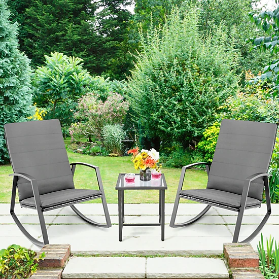 SUGIFT 9-Piece Gray Patio Rattan Set with 60000-BTU Fire Pit Table and 2 Covers 42-in W 220-lb Tabletop Capacity