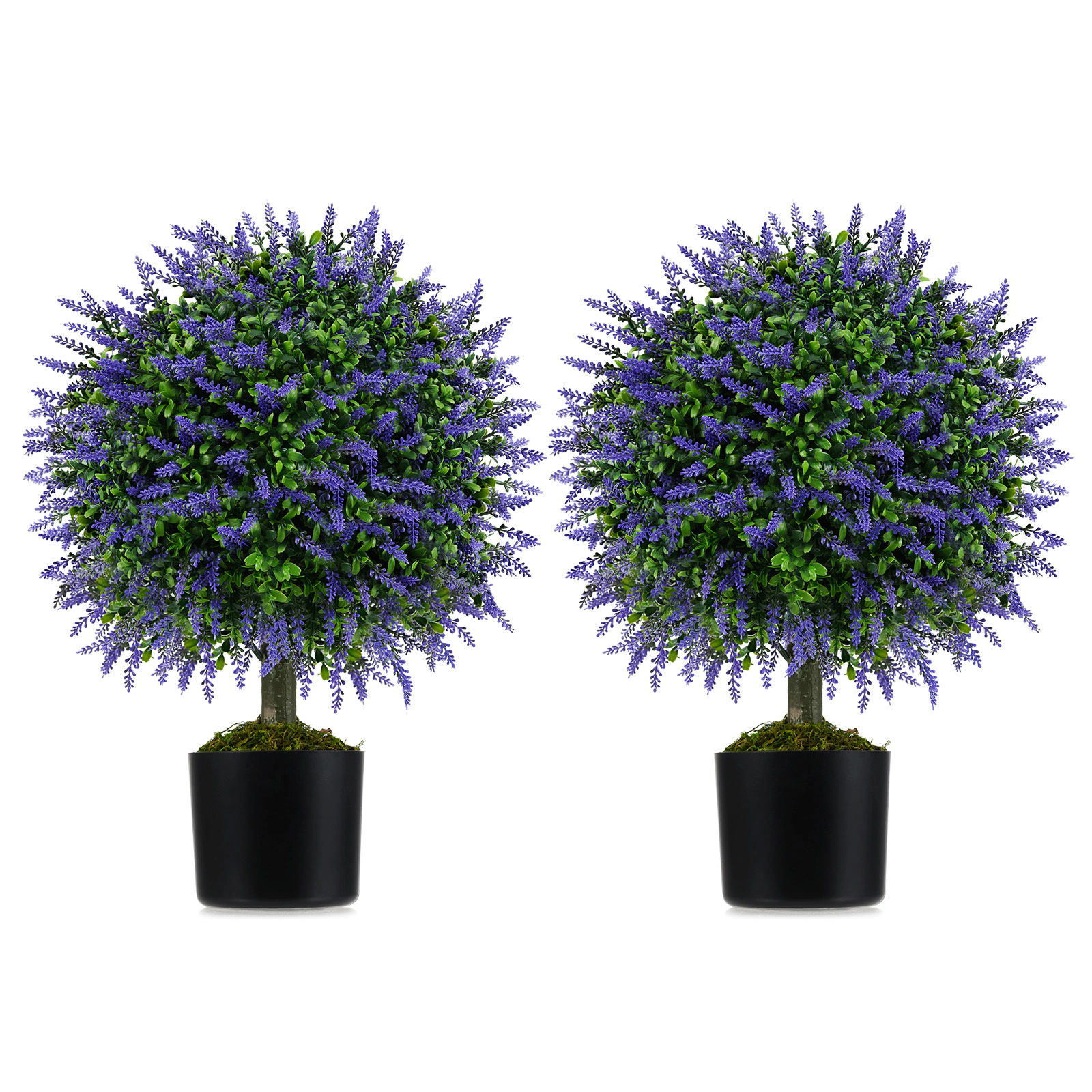 Slickblue 2 Pieces 23 Inch Artificial Lavender Topiary Ball Trees with Purple Flowers for Indoor and Outdoor Decor