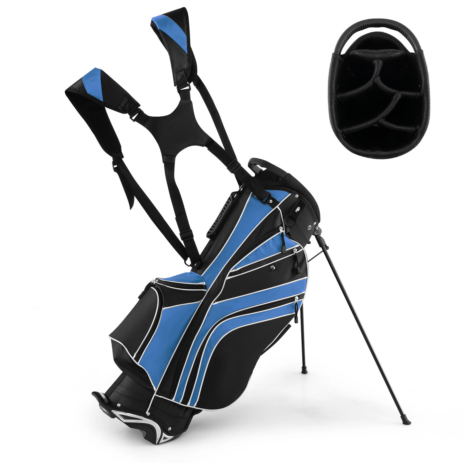 SUGIFT Ergonomic 6-Way Divider Golf Stand Cart Bag with Automatic Stand Carry Pockets Blue