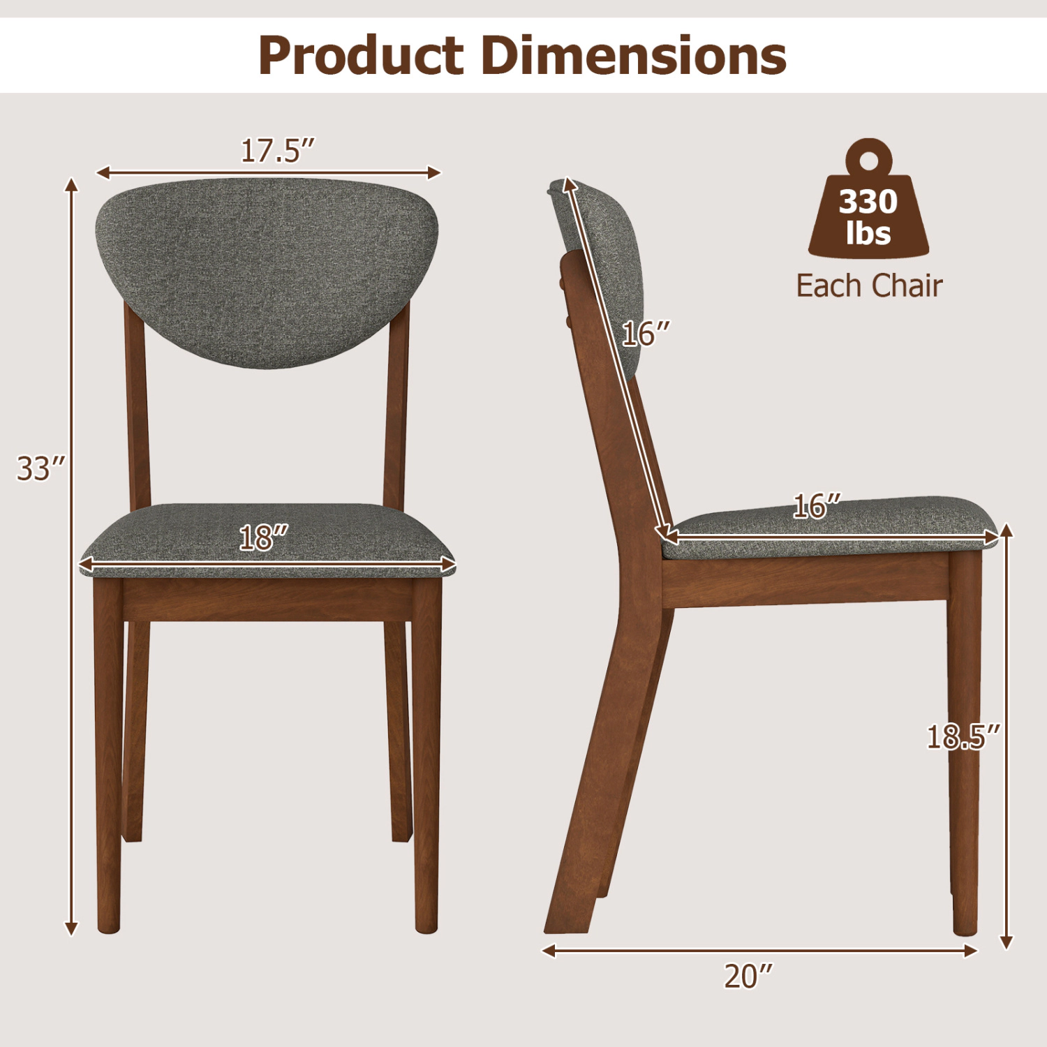 LJG Wooden Dining Chairs Set of 4 with Padded Seat Back for Dining Room