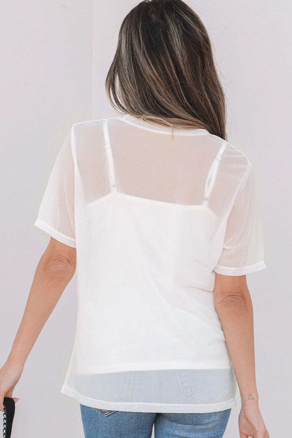 Threaded Pear Women's Miranda Sheer Mesh Short Sleeve Top