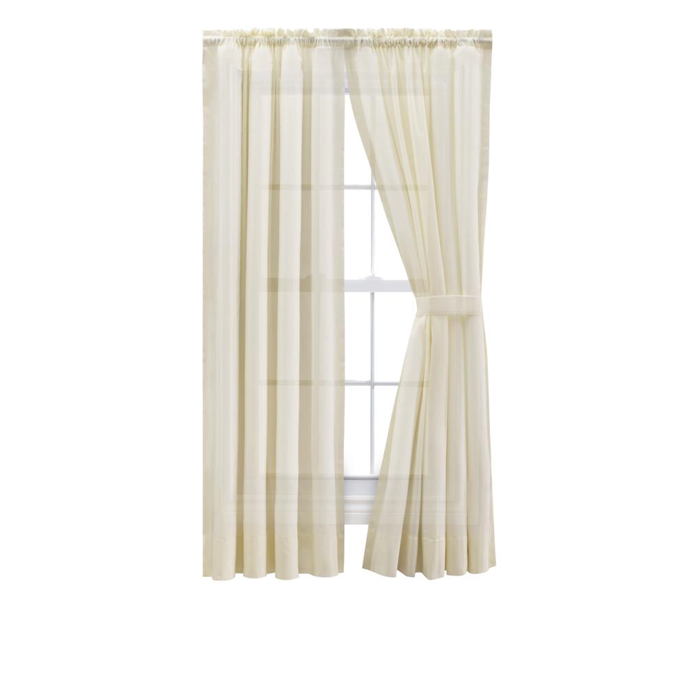 Ellis Curtain Shadow Stripe Tailored Curtain Panel Pair for Windows with Ties 80" x 63" Natural