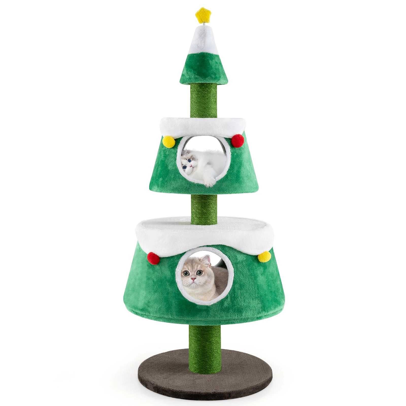 SlickBlue Christmas Cat Tree with Double Condos Plush Cover and Scratching