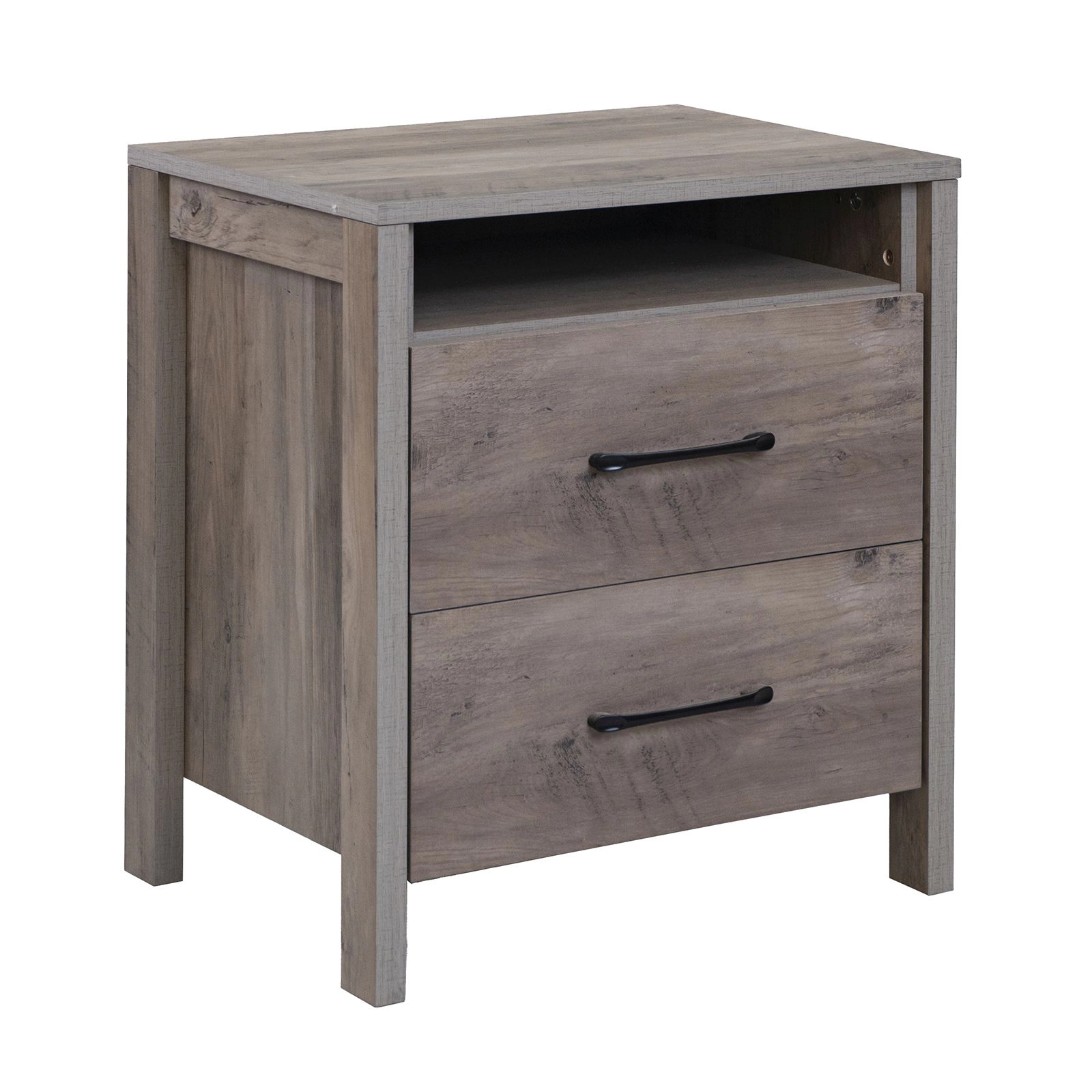 SlickBlue Farmhouse Nightstand with Two Drawers and Open Shelf