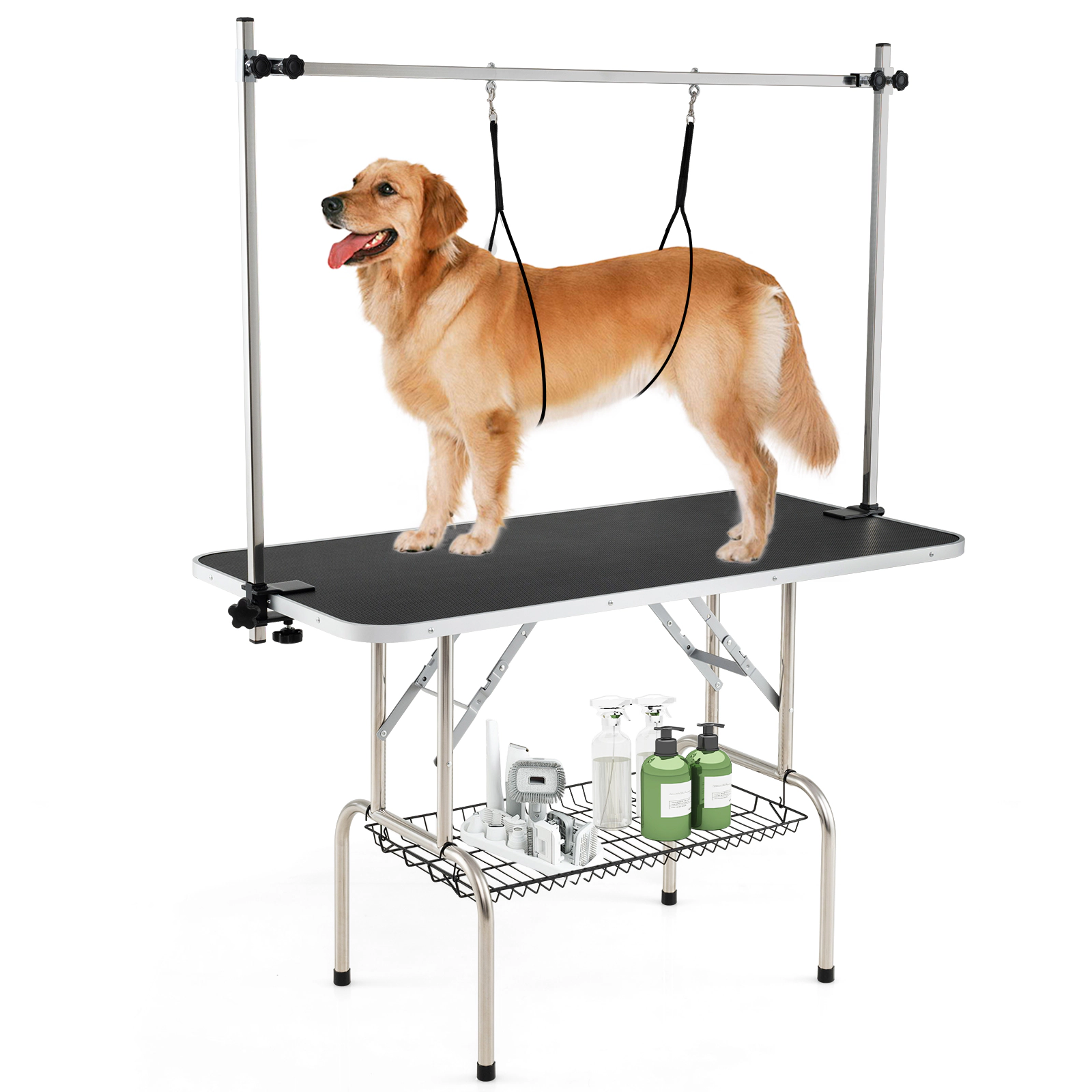 SUGIFT Black Foldable Dog Grooming Table with Adjustable Arms 47-in W 24-in D 30-in H 330-lb Tabletop Capacity