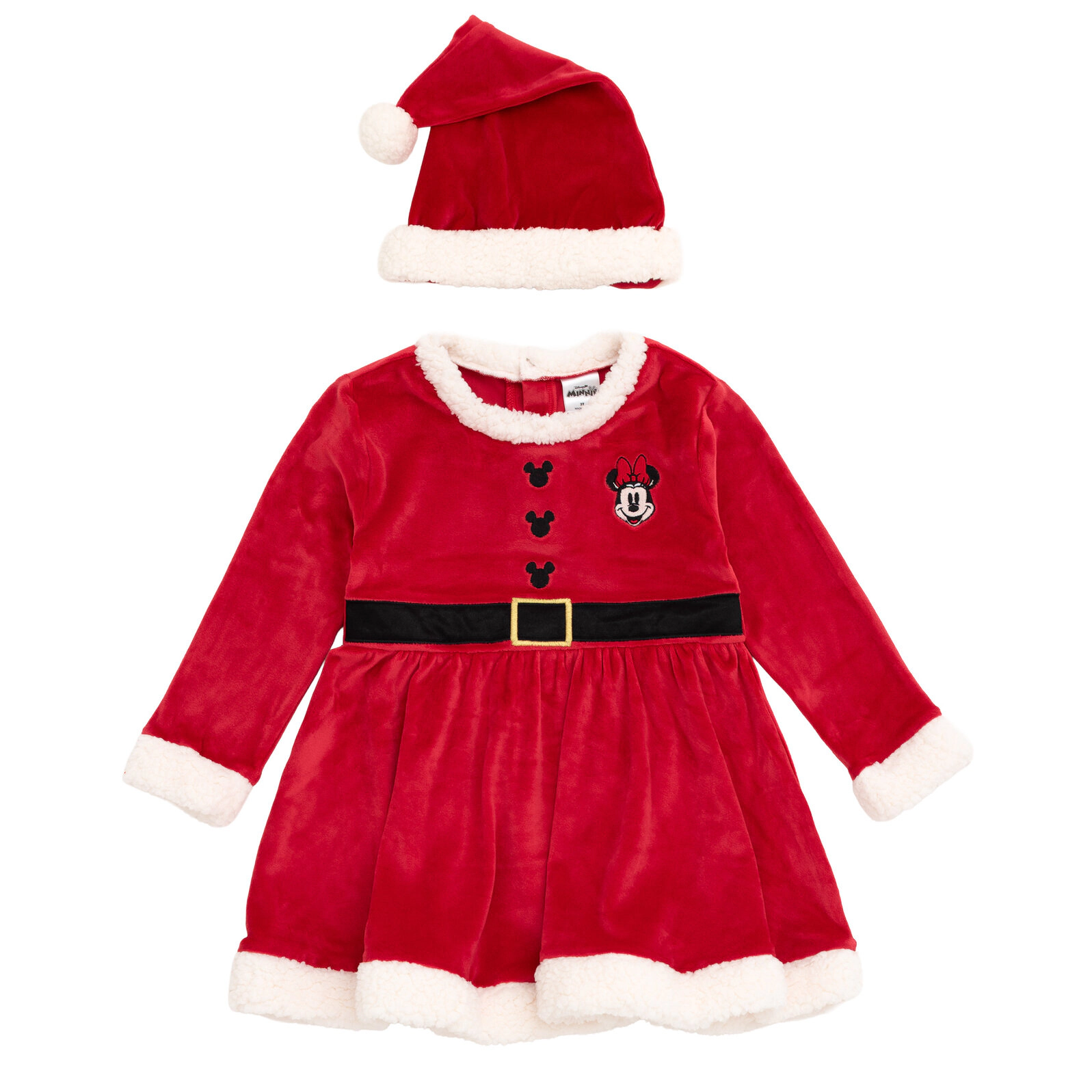 Disney Minnie Mouse Girls' Holiday Velour Dress and Hat Set