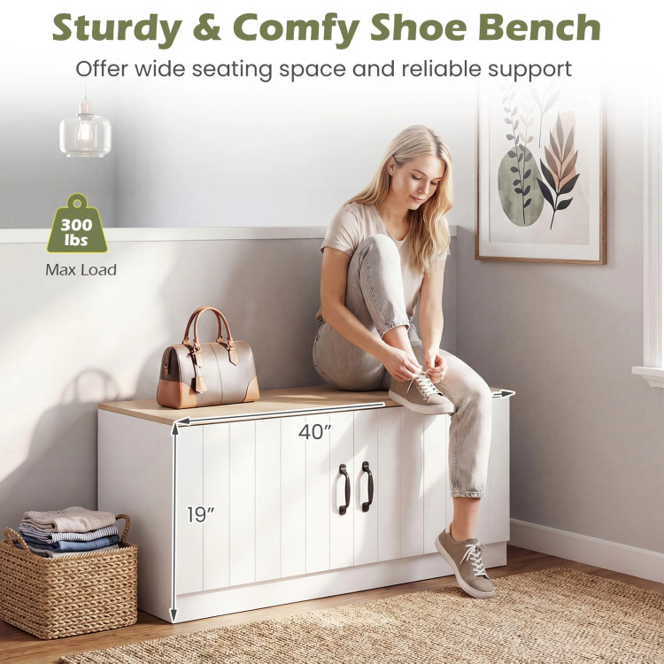 Hivvago 2-Door Shoe Bench Storage Cabinet with Adjustable Shelves