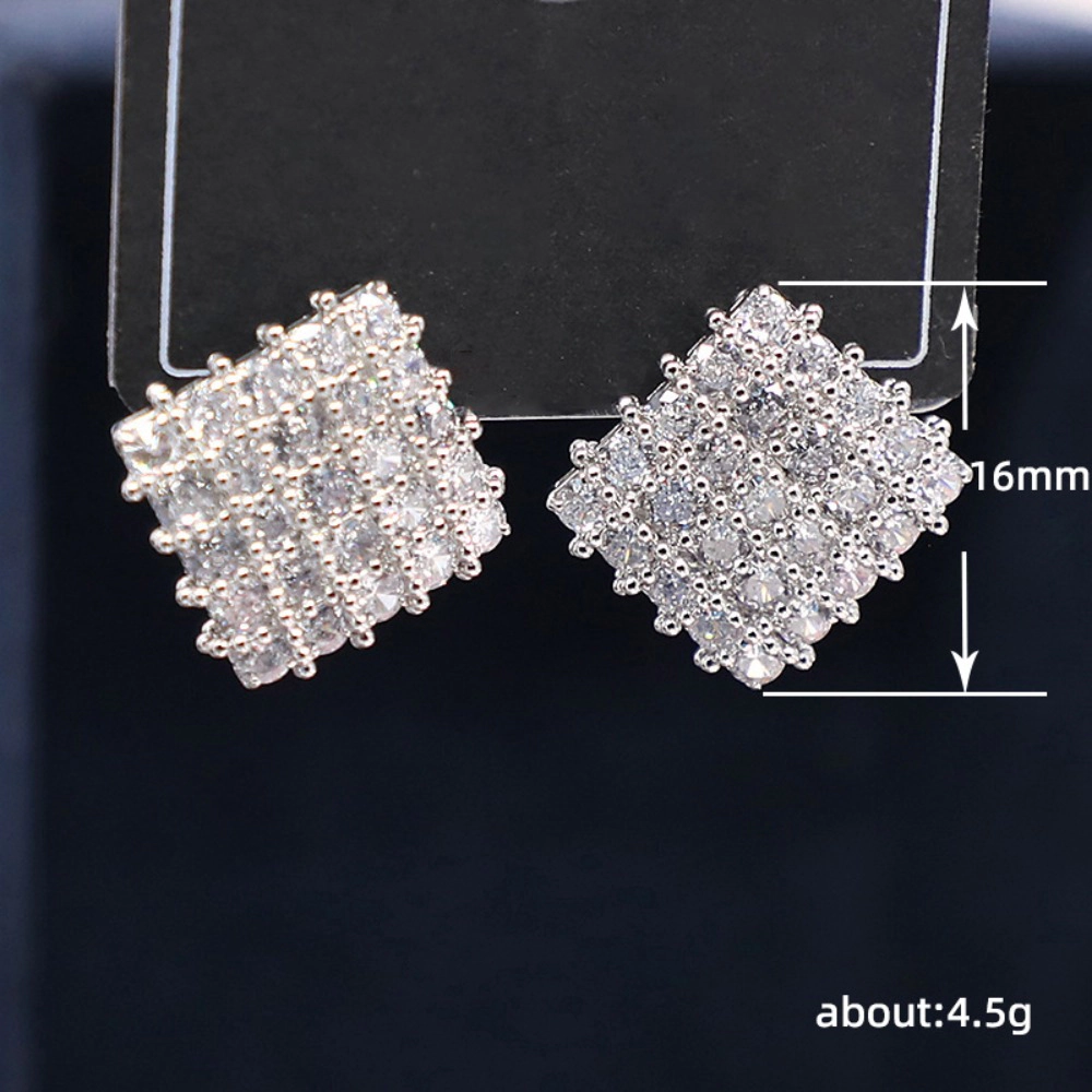 Geometric Square Shaped Cubic Zirconia Stud Earring
