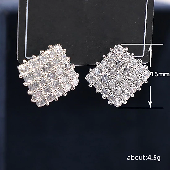 Geometric Square Shaped Cubic Zirconia Stud Earring