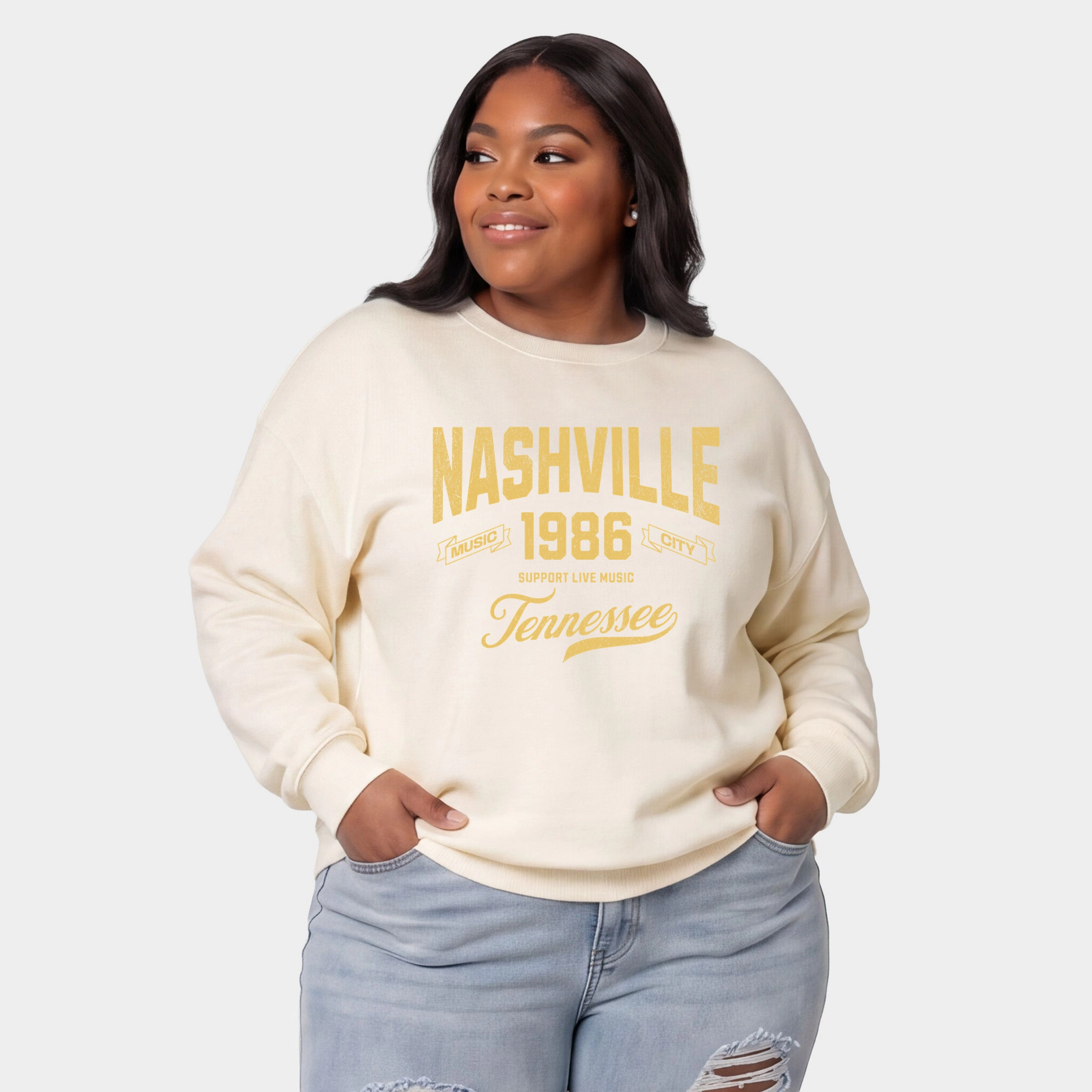Simply Sage Market - Women's Plus Sized Graphic Sweatshirt Nashville Tennessee Music City